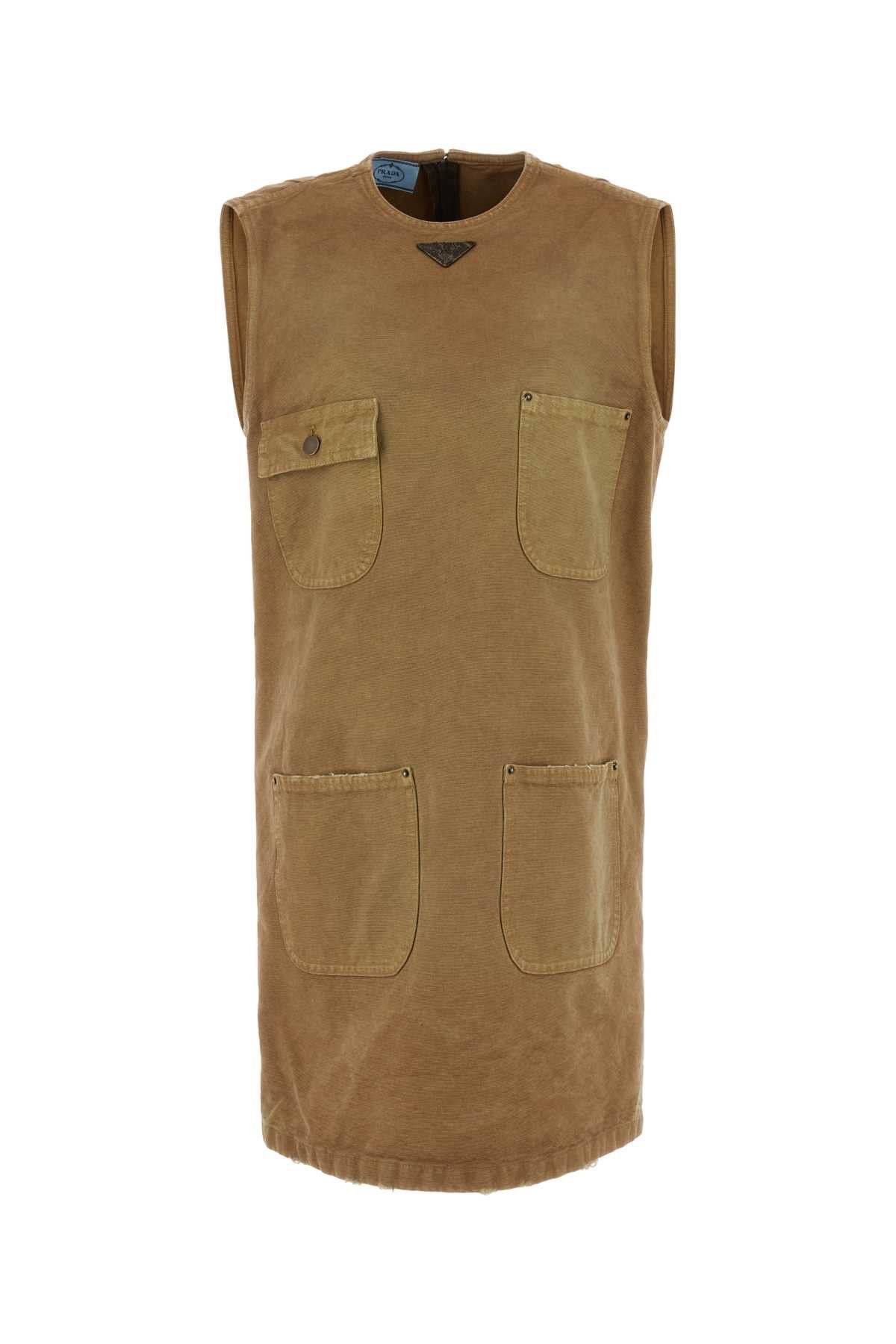 image of Prada Camel Cotton Mini Dress, Women's (Size Small)