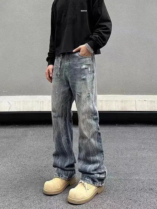 Jean Street distressed corrugated crease micro-flared jeans Size US 32 / EU 48 - 6 Thumbnail
