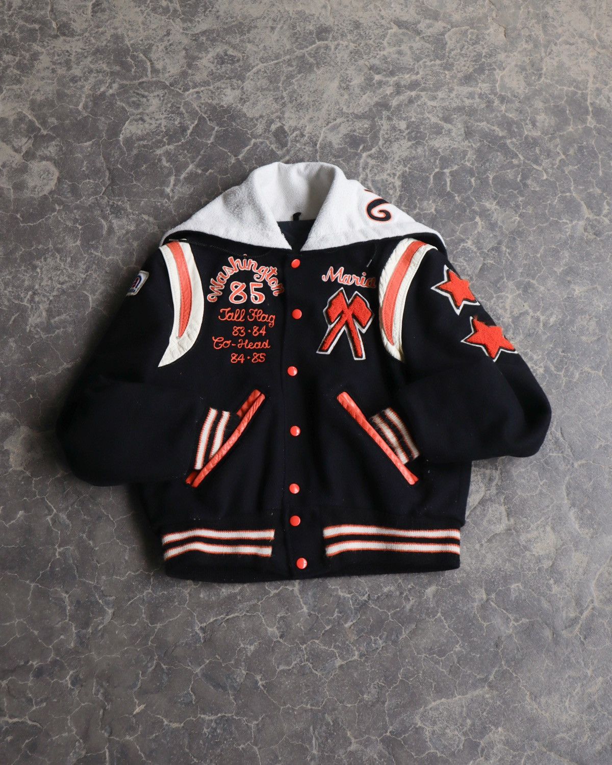 Vintage 80s Vintage Varsity Hooded Cropped Navy Jacket - Women’s M Size M / US 6-8 / IT 42-44 - 1 Thumbnail