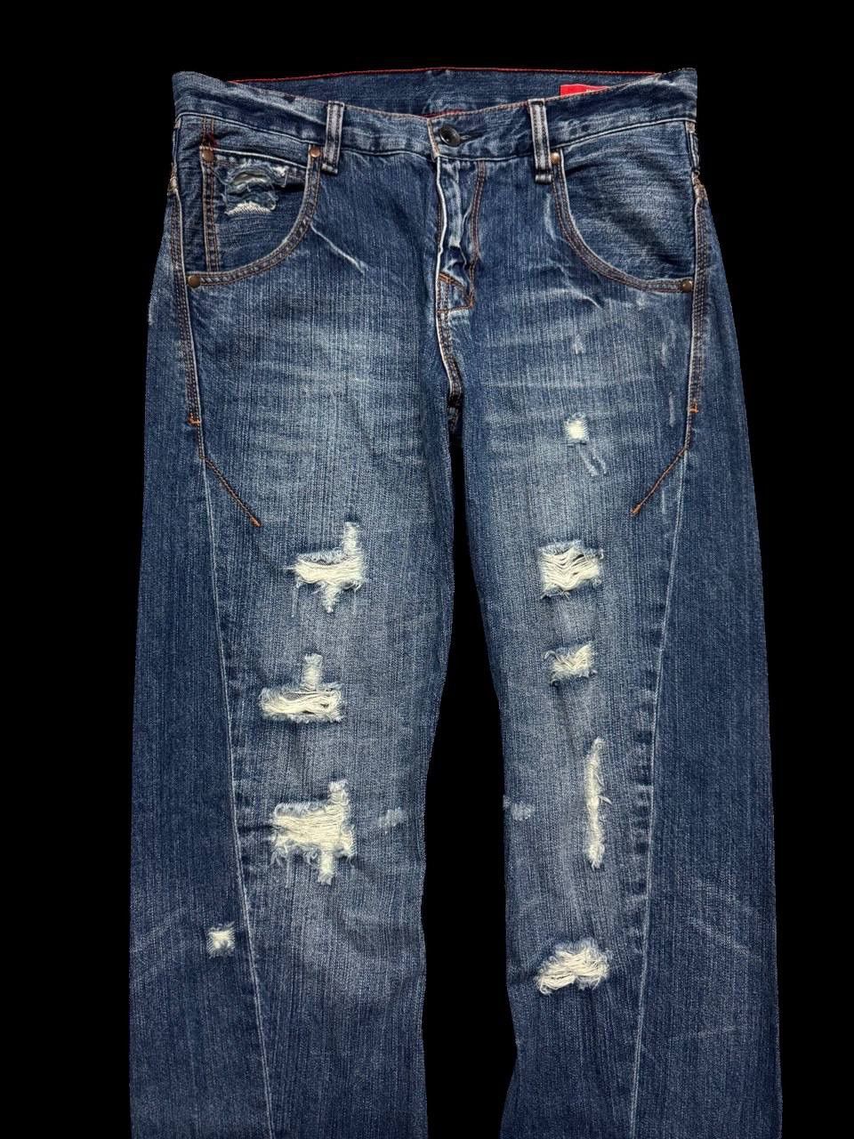 Japanese Brand TWIST LEG Vintage Uj Jean Sick Distressed Ripped Mudwash Size US 32 / EU 48 - 3 Thumbnail