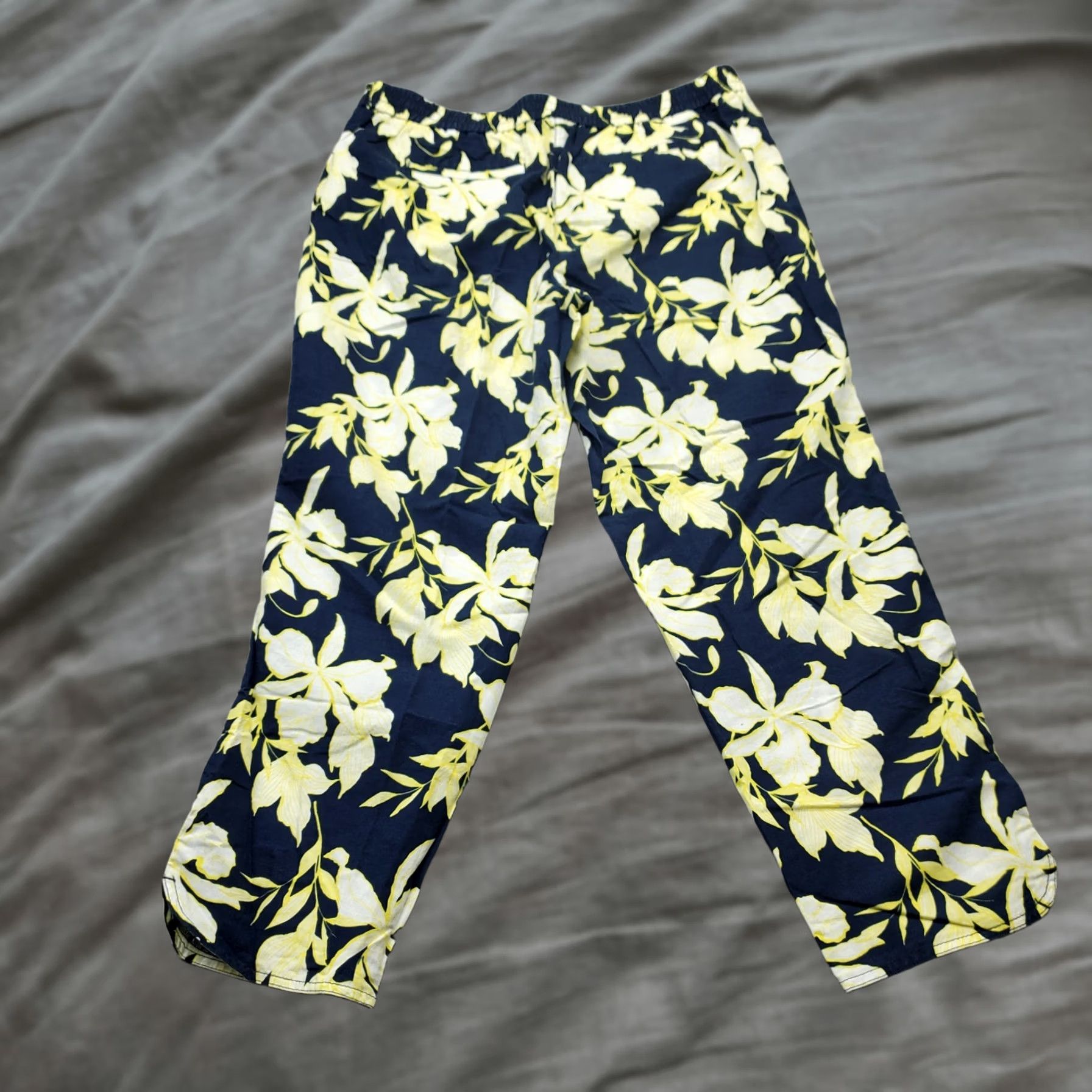 Talbots Talbots Pants Women's 14P Multi Floral Linen Blend Elastic Waist Straight Leg Pants Mens? No Size 36" / US 14 / IT 50 - 1 Thumbnail