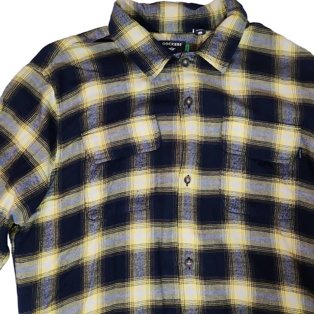 Dockers Dockers Men's Size XL Blue Yellow Plaid Flannel Button Down Size US XL / EU 56 / 4 - 2 Thumbnail