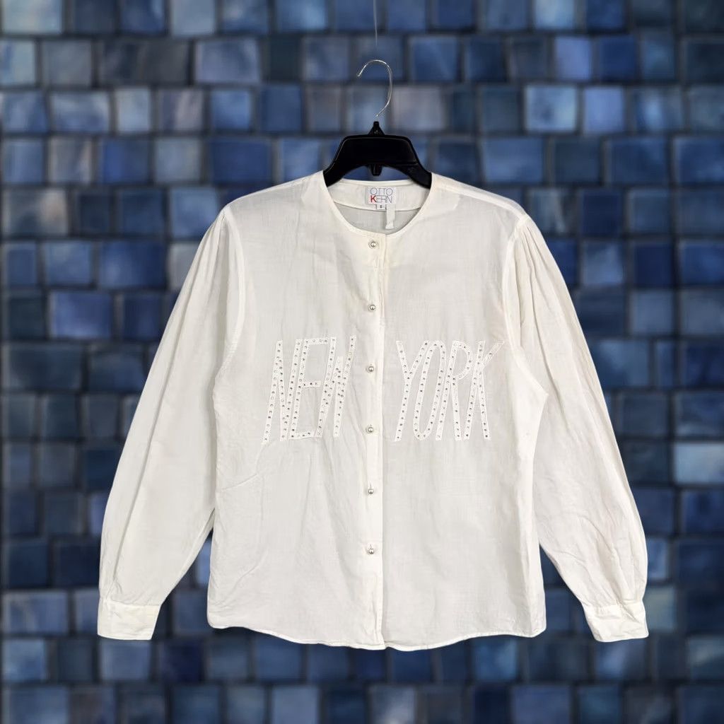 Vintage VINTAGE Otto Kern Shirt Womens 2 White Cotton Linen New York Rhinestone Top Size XS / US 0-2 / IT 36-38 - 1 Thumbnail