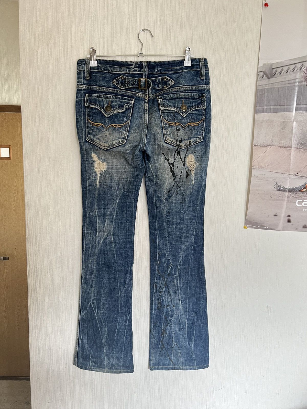 GOSTAR DE FUGA LGB Style Big Flare Jeans Painter Distressed Denim Fuga 🇯🇵 Size US 31 - 1 Thumbnail