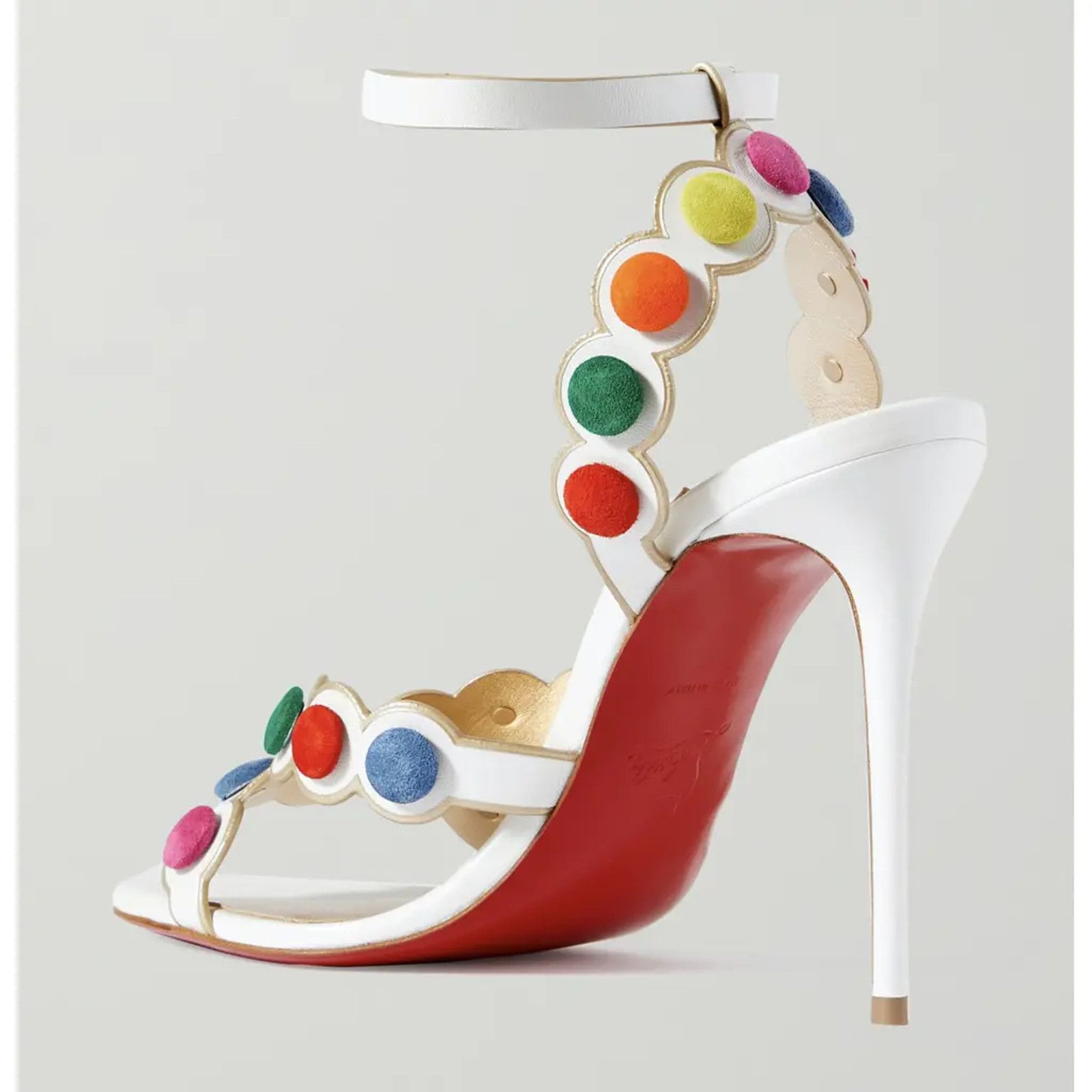 Christian Louboutin Smartissima 100 White Multi Ankle Strap Sandal Heel Pump 35 Size US 5 / IT 35 - 7 Thumbnail