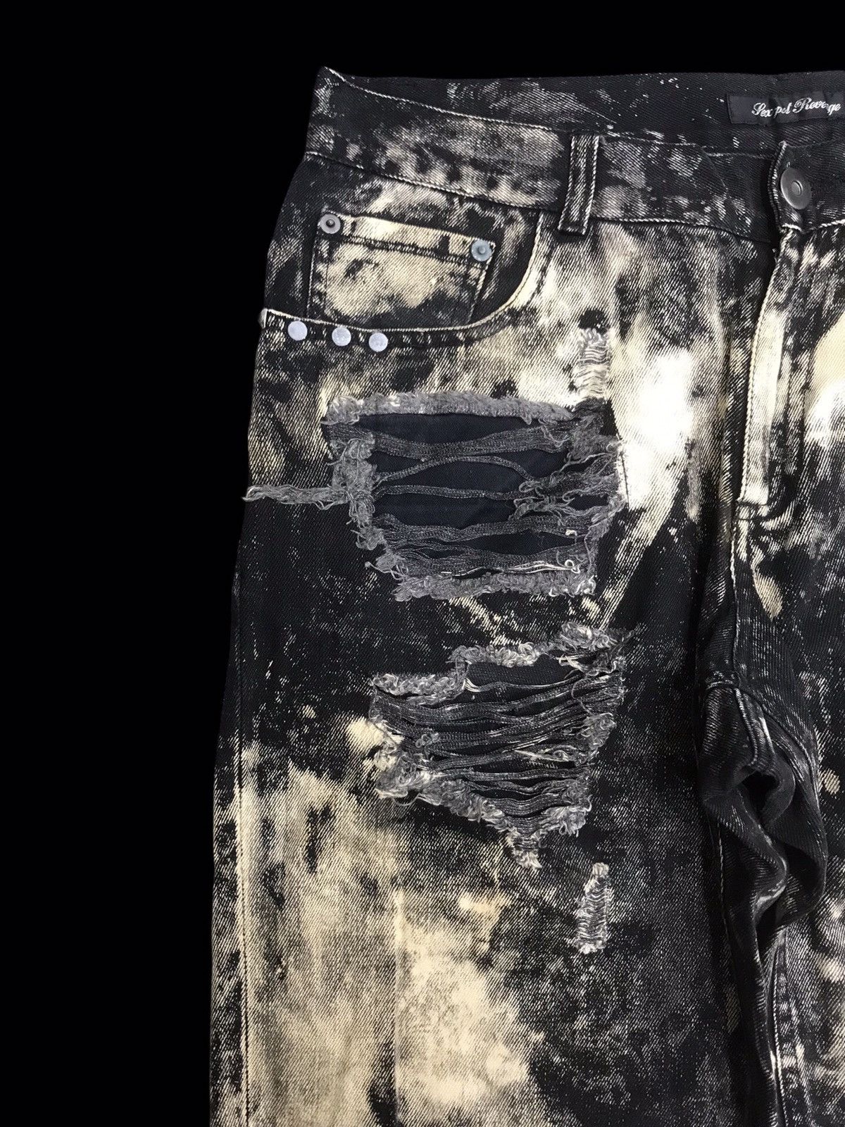 Japanese Brand 💥PUNK💥SEX POT REVENGE Japan Heavy Distressed Denim F206 Size US 35 - 4 Thumbnail