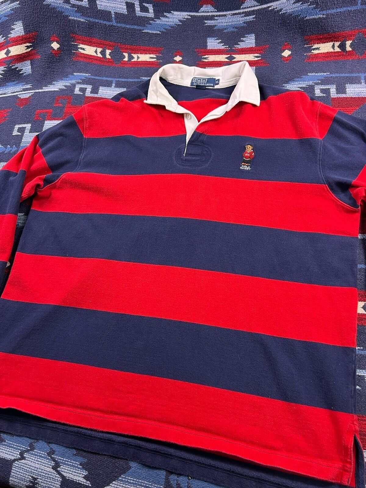 image of Polo Ralph Lauren Vintage Polo Bear Ralph Laurent Shirt Mens XL Rugby Logo Usa in Blue/Red