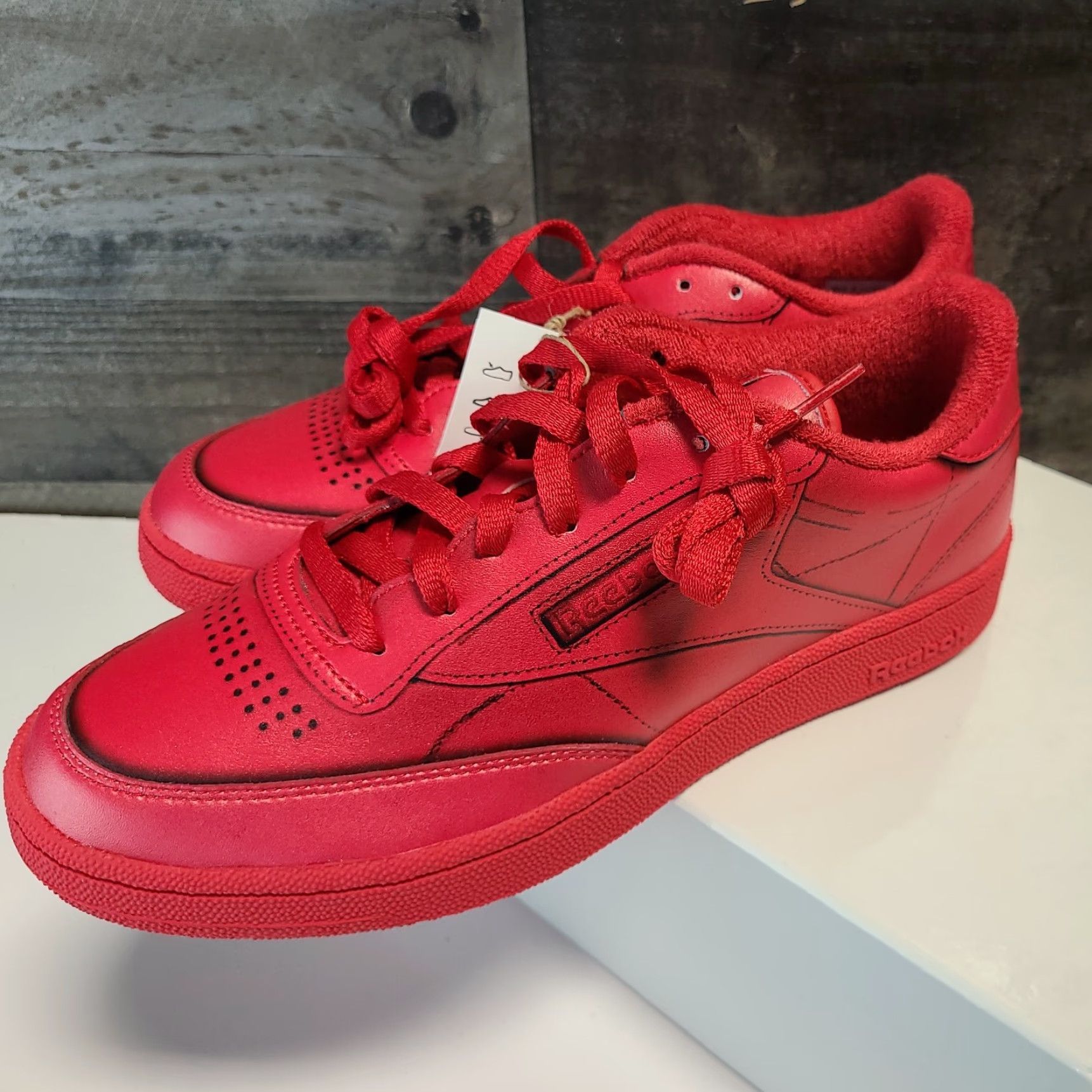 Reebok Reebok x Maison Margiela Club C Paris Red Leather Sneakers Sz 9 Mens Low Top Size US 9 / EU 42 - 6 Thumbnail
