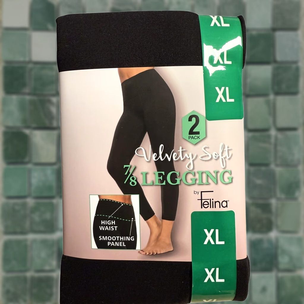 Vintage Felina Leggings Women XL Black Velvety Soft 7/8 High Waist Shaping 2 Pack Ankle Size 40" / US 18 - 1 Thumbnail