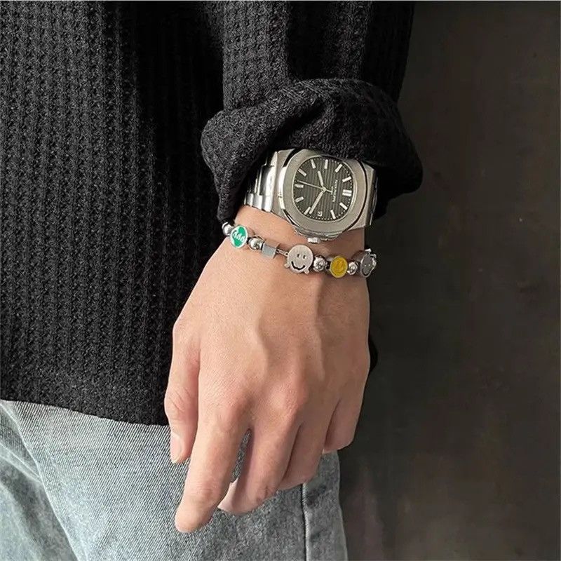 Jewelry Retro punk smile face patchwork bracelet Size ONE SIZE - 1 Thumbnail