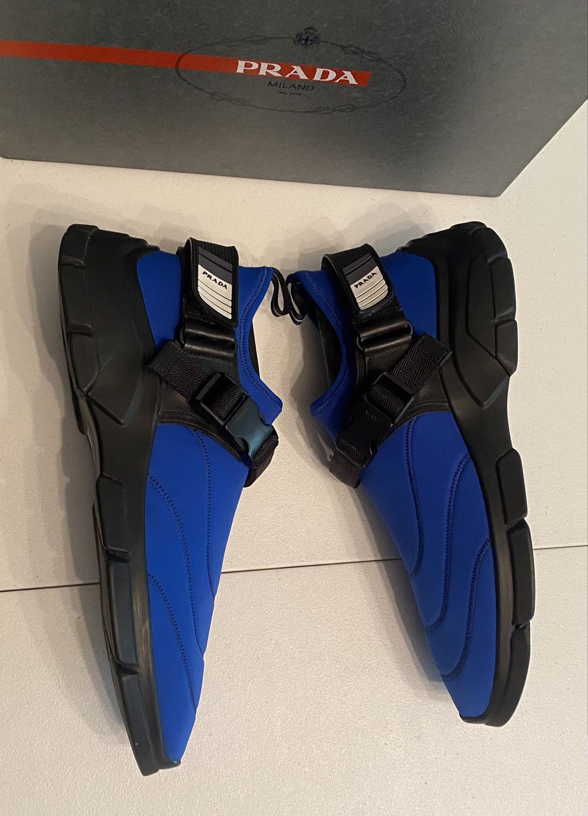 Prada Prada 🇮🇹 Bluette/Nero Neoprene 6 Metal Techno Sneakers 9 NEW Size US 9 / EU 42 - 6 Thumbnail