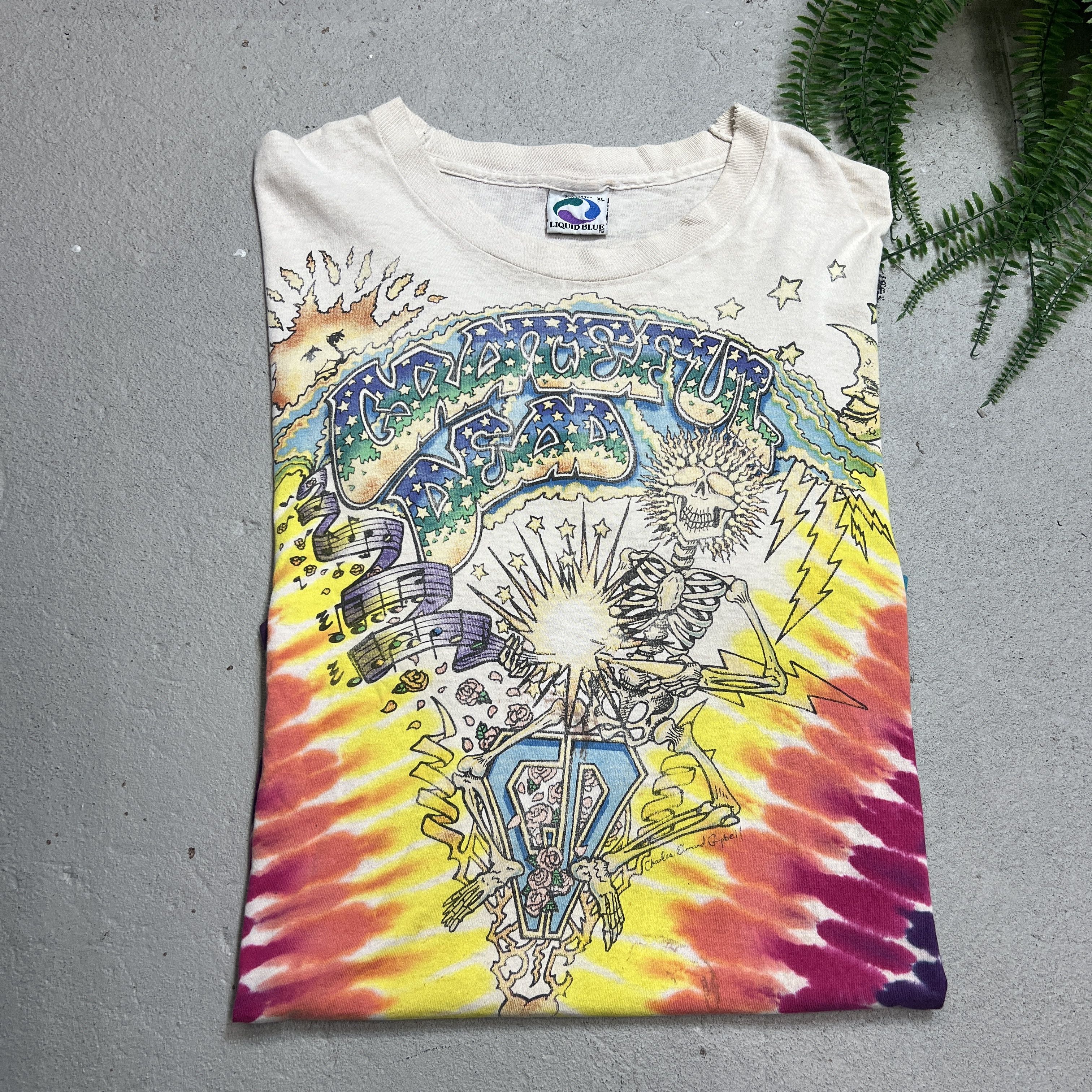 Grateful Dead × Vintage Grateful Dead 1992 Skeleton Holding Lightning Tie Dye Tee Size US XL / EU 56 / 4 - 1 Thumbnail