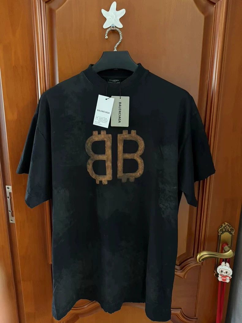 Balenciaga Bitcoin Distressed Short Sleeve Tee Short Sleeve T Shirts