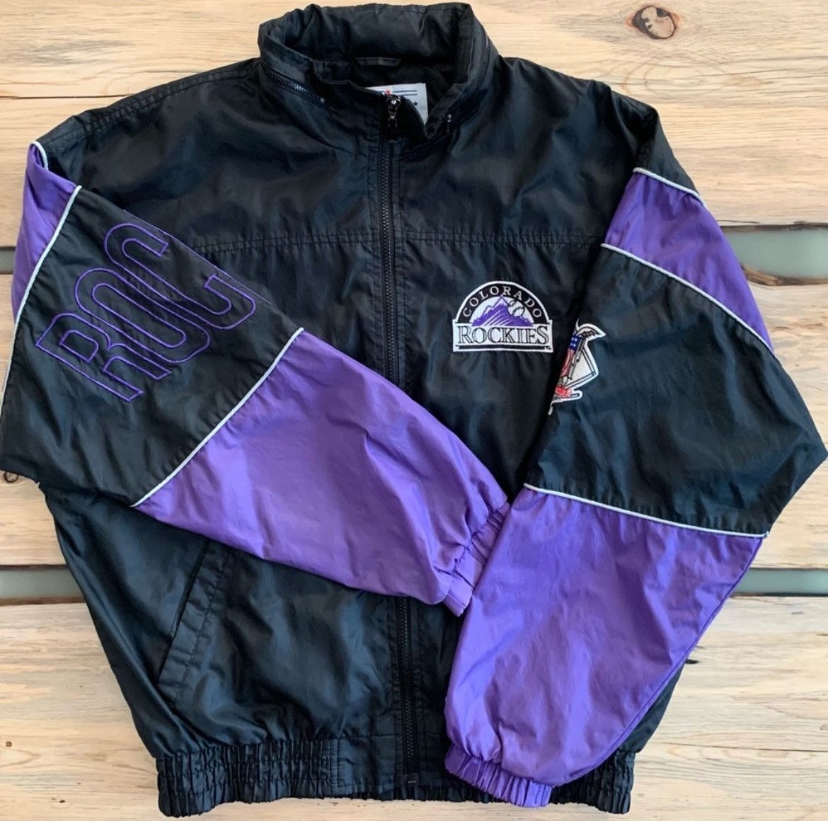 image of Vintage Starter Colorado Rockies Zip Up Jacket With Hood in Black, Men's (Size Large)