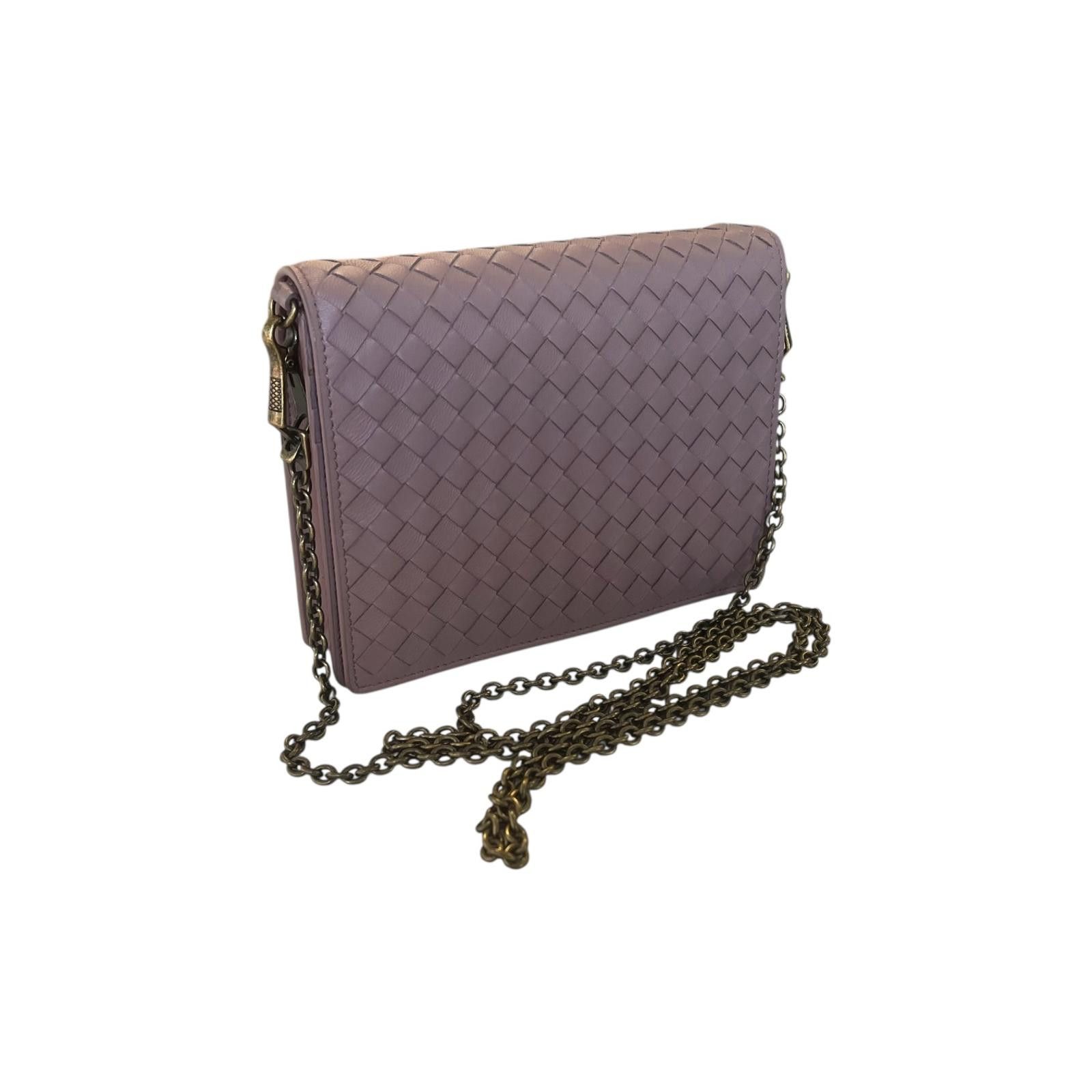Bottega Veneta Intrecciato Chain Wallet Clutch Lavender Grey