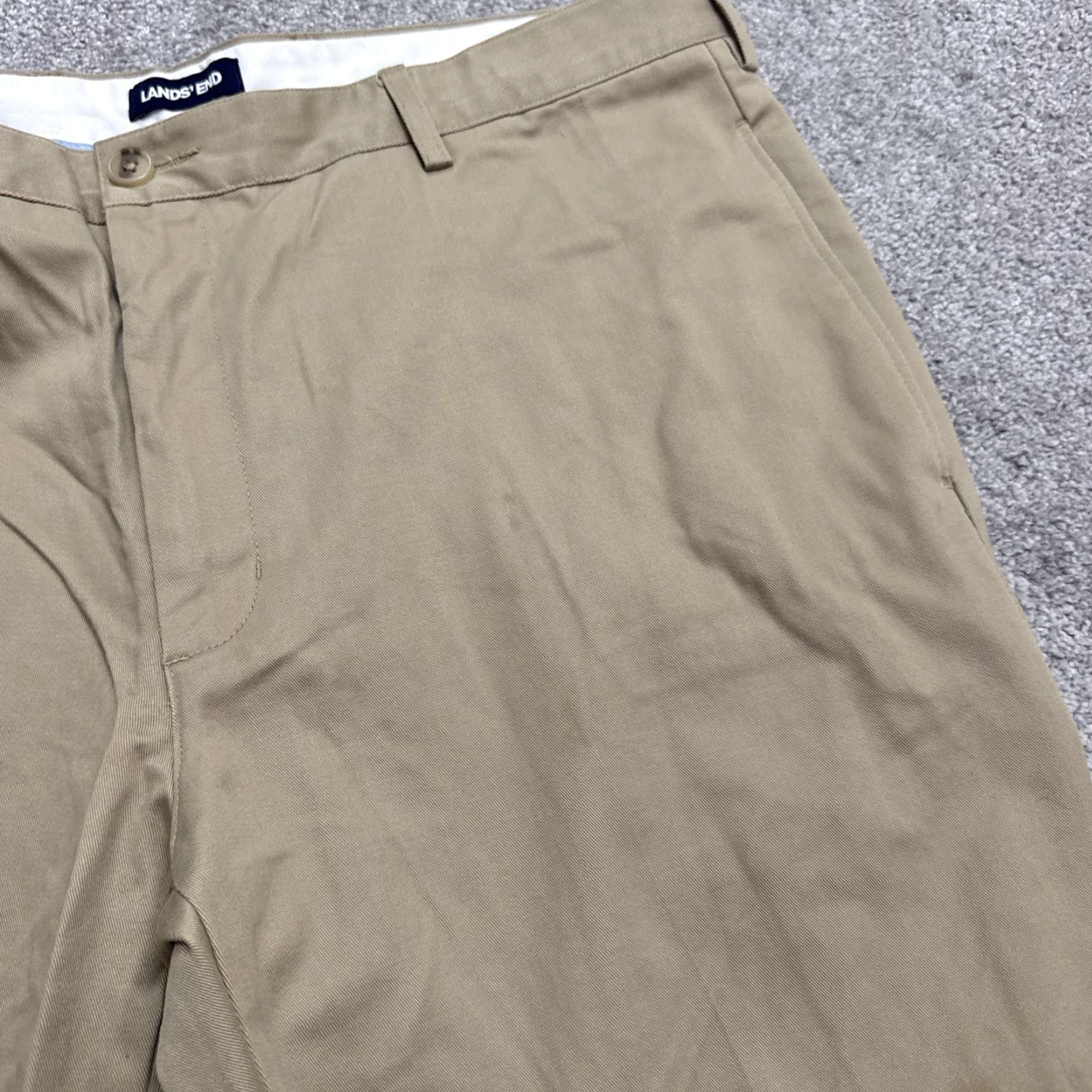 Lands' End LANDS' END Tailor Fit Chino Pants Mens 38x29 Khaki Brown Cotton Straight Classic, Regular, 38, Brown, Vintage No, Men Size US 38 / EU 54 - 5 Thumbnail