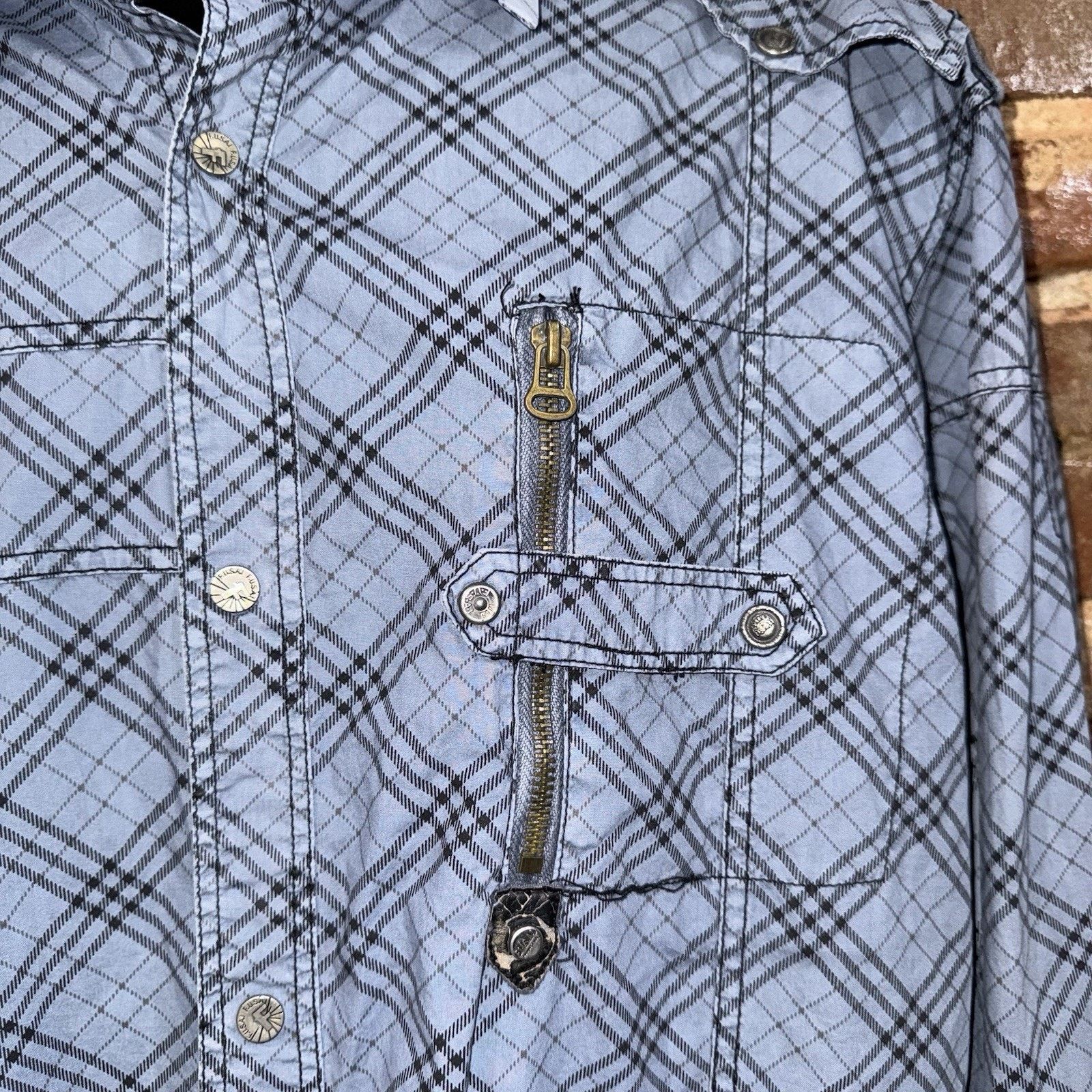 FUSAI Utility Shirt Mens XXL Blue Plaid Zip Pocket Military Shirt Size US XXL / EU 58 / 5 - 3 Thumbnail