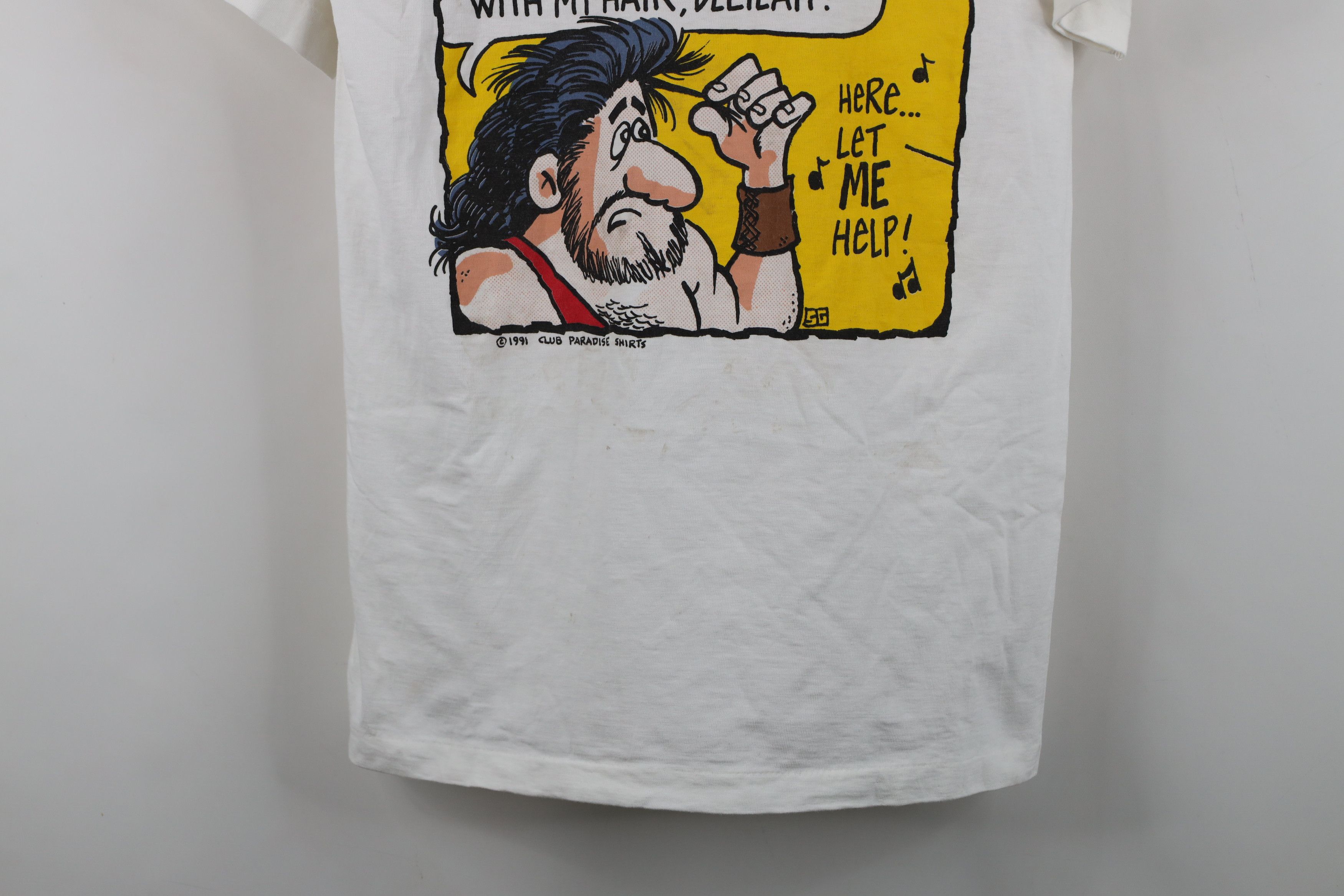 Vintage Vintage 90s Streetwear Samson Hair T-Shirt White Cotton Size US M / EU 48-50 / 2 - 3 Thumbnail