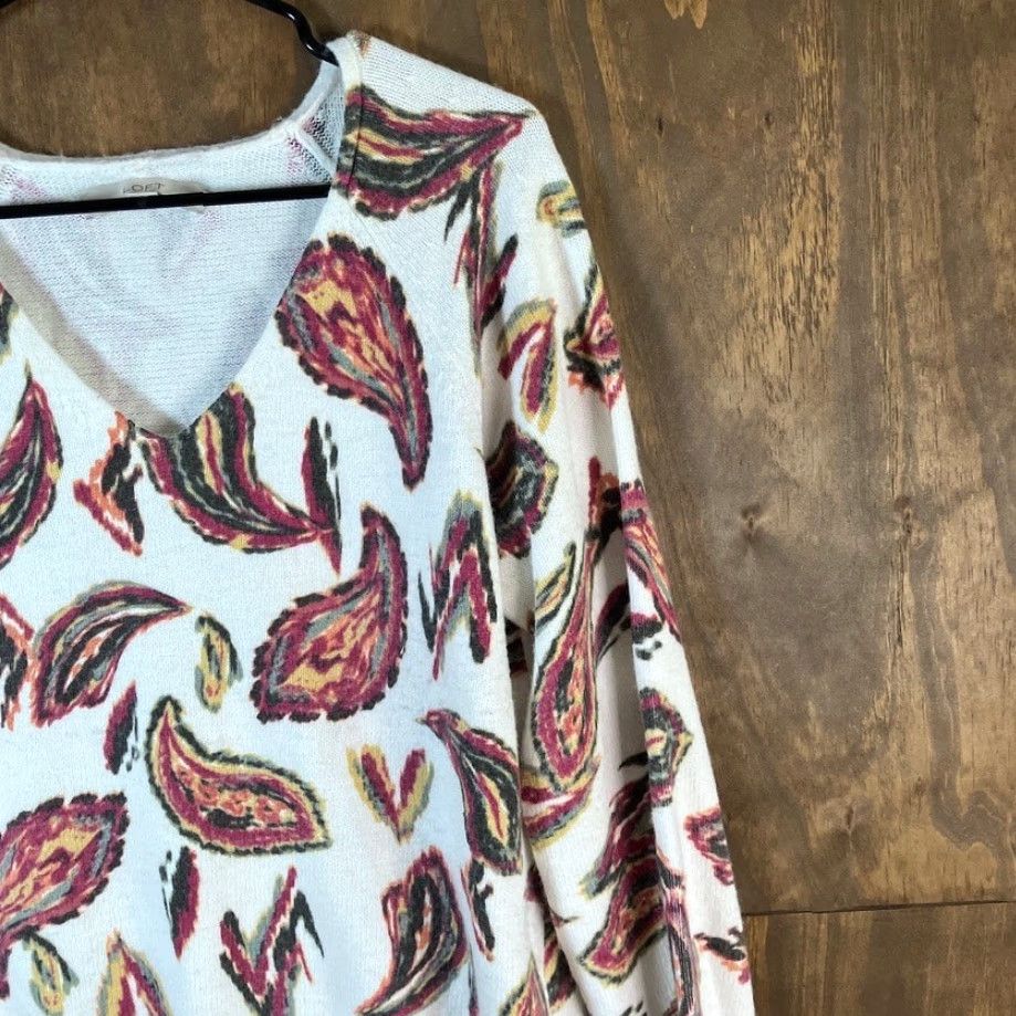 Loft LOFT Womens Sweater White Multi Paisley Raglan V Neck Long Sleeve Pullover Large Size L / US 10 / IT 46 - 5 Thumbnail