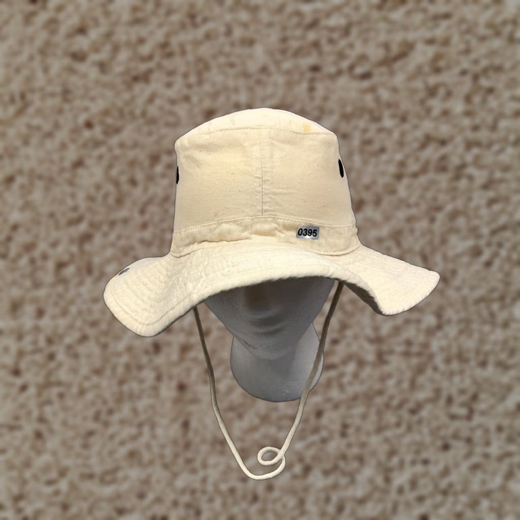 Vintage Bucket Sun Hat Adult Small Ivory Beige Cotton Fish Hike Hunt Camp Outdoors Camping Fish Hunting Logo Ski Size ONE SIZE - 1 Thumbnail