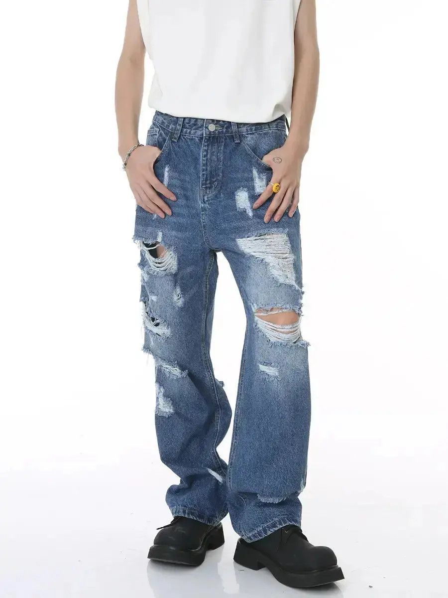 Japanese Brand Retro loose hip-hop ripped jeans Size US 32 / EU 48 - 1 Thumbnail