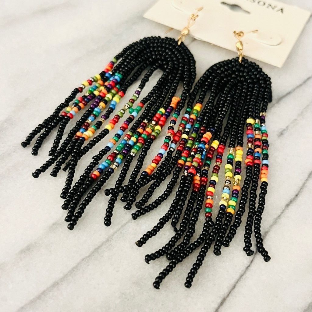 Jewelry Versona Beaded Tassel Earrings Black Multicolor Dangle Size ONE SIZE - 6 Thumbnail