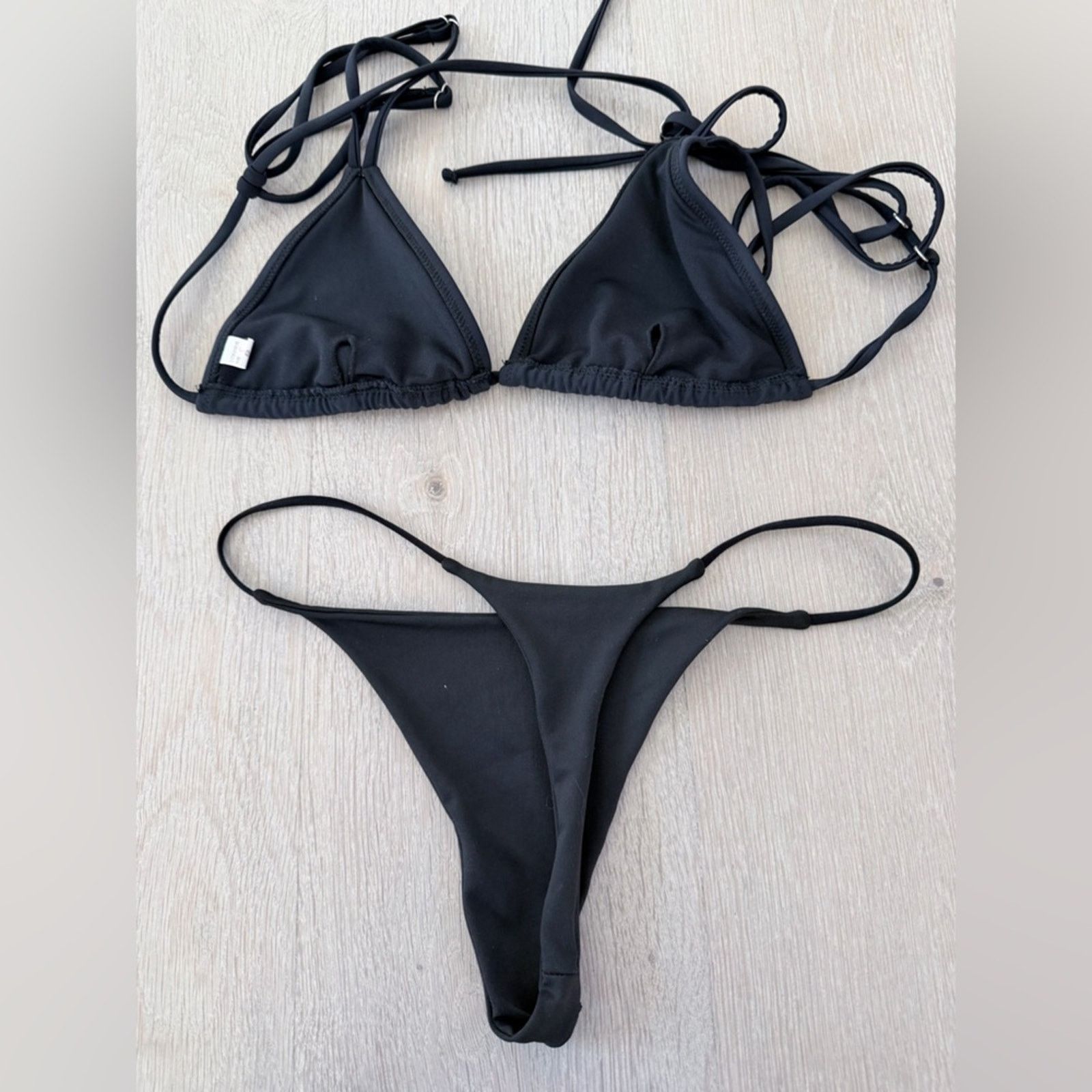 Other Black Bikini Set Swimsuit Swimwear with a thong size S Size ONE SIZE - 4 Thumbnail