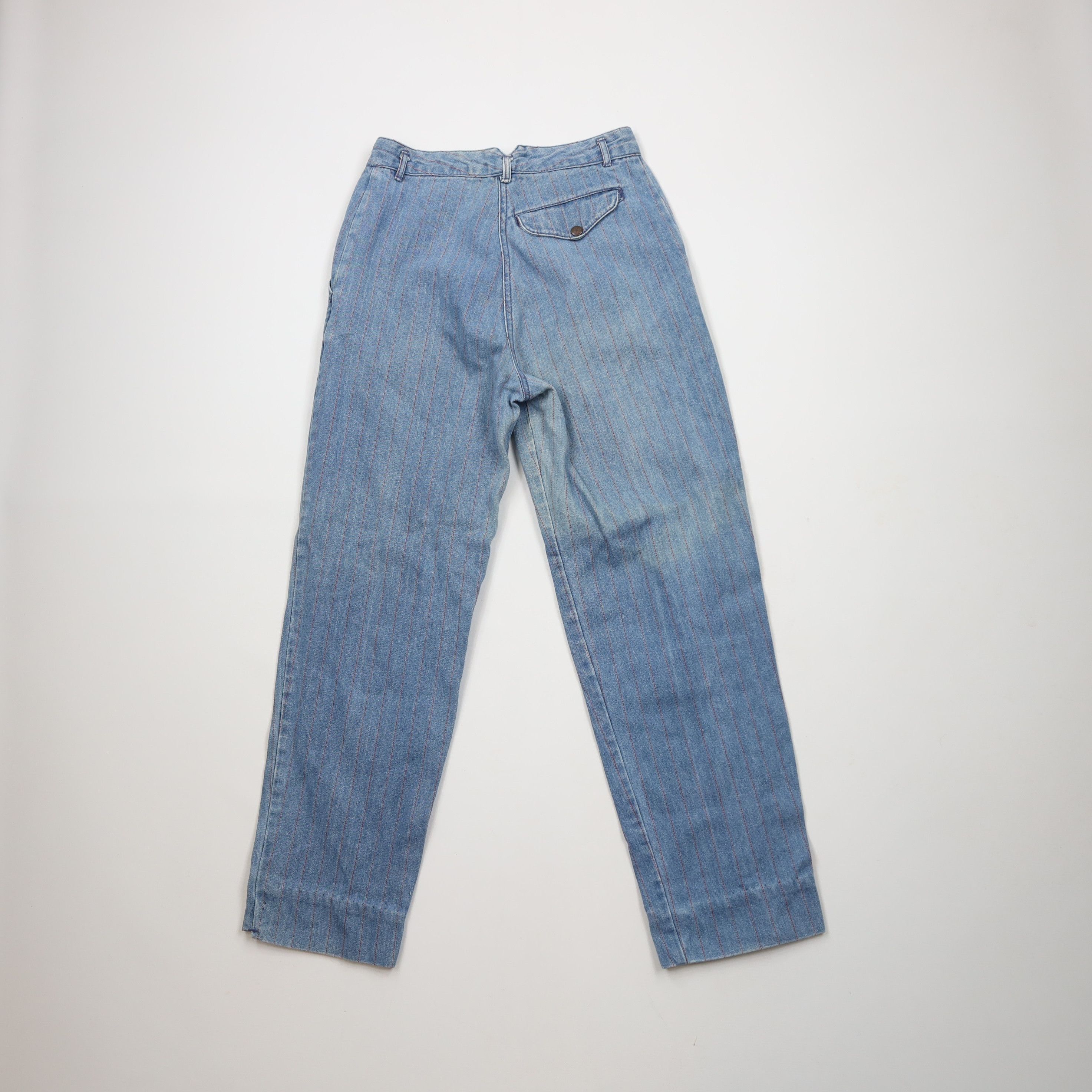 Vintage Vintage 90s Streetwear Distressed Pinstriped Denim Mom Jeans Size 34" / US 12 / IT 48 - 10 Thumbnail