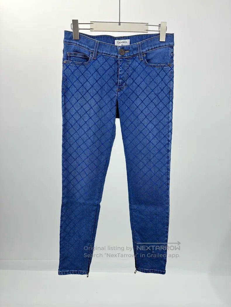 Chanel Diamond-shaped plaid denim trousers