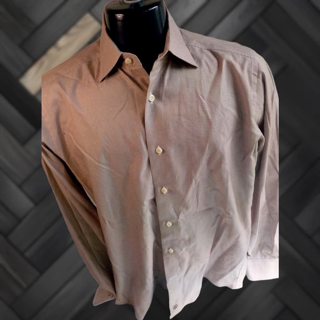 David Donahue DAVID DONAHUE Dress Shirt LS Brown/White Cotton 100% 15 1/2-34/35 Men Shirt Regular Medium? Size 40R - 1 Thumbnail