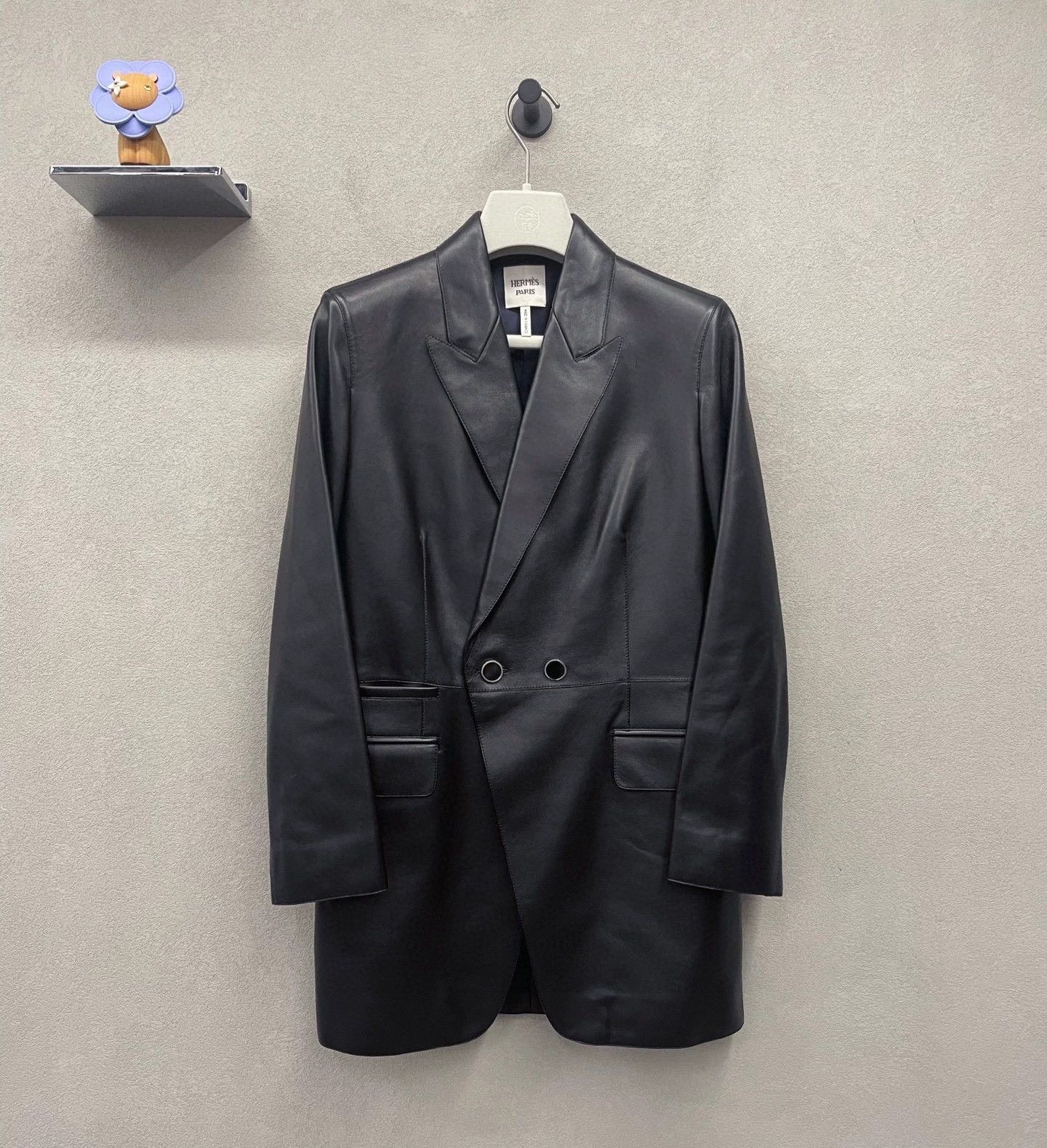 Hermes HERMES Black Leather Button Coat Size US S / EU 44-46 / 1 - 1 Thumbnail
