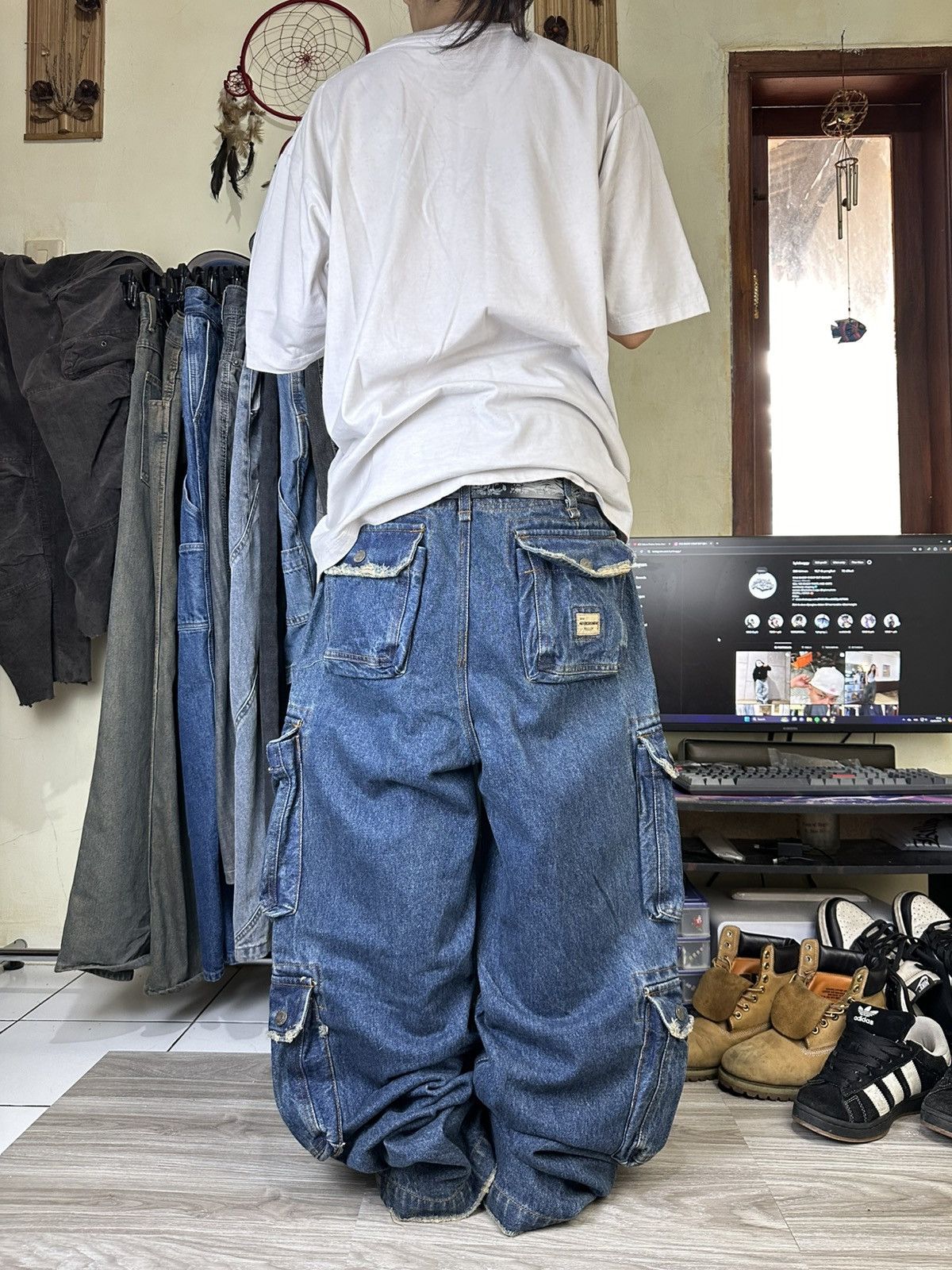 Abercrombie & Fitch × Vintage Abercrombie & Fitch Cargo Multi Pocket Blue Baggy Jeans Size US 37 - 7 Thumbnail