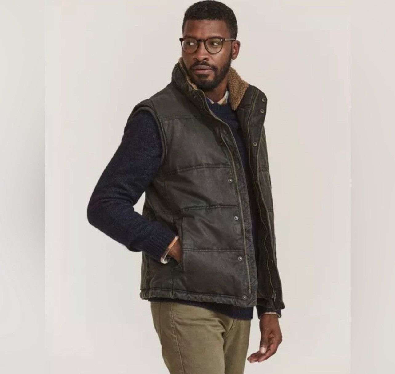 Denim Fleece Lined FatFace UK Paignton Gilet Brown Vest