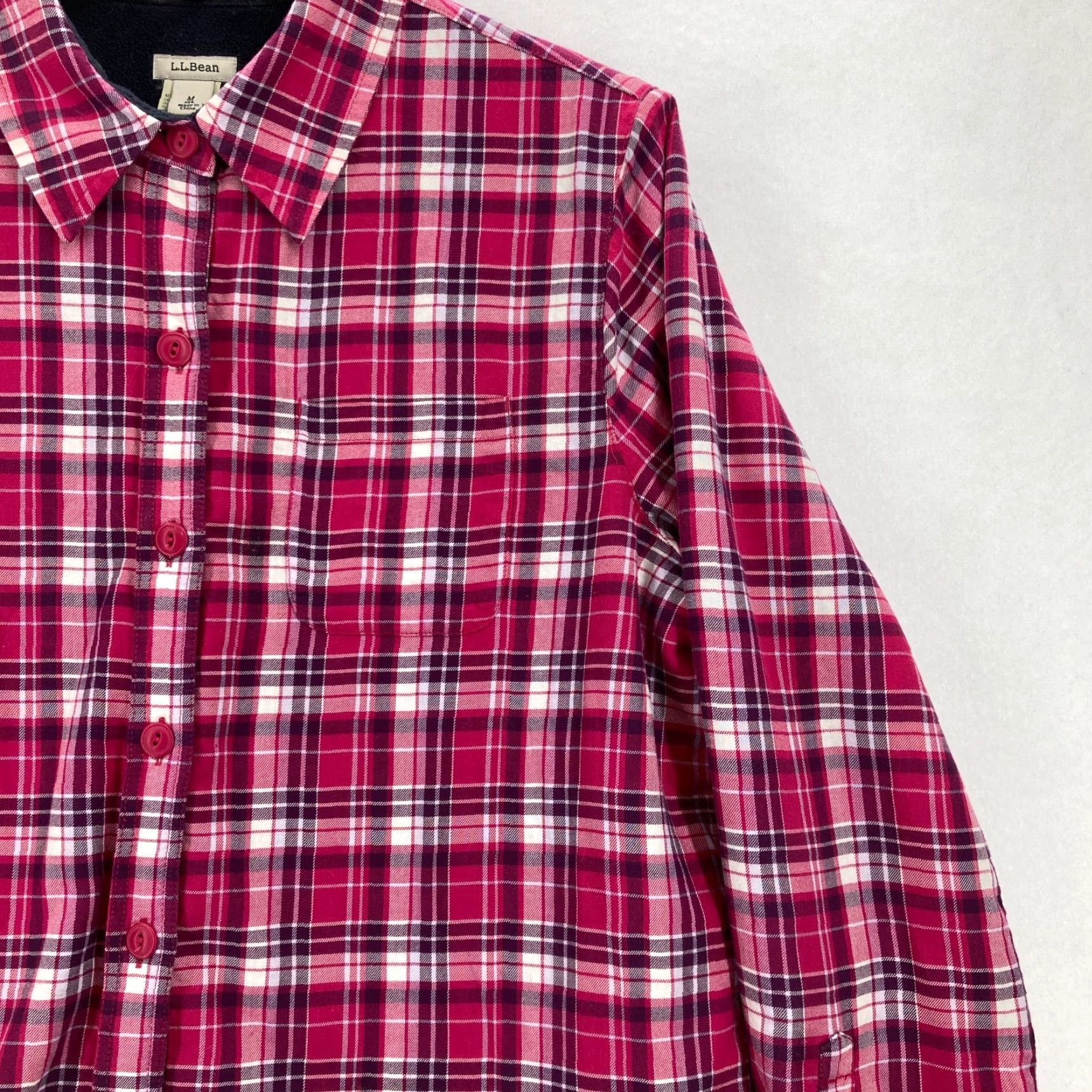 Vintage L.L. Bean Fleece Lined Shirt Jacket Shacket Women's Medium Pink Plaid Chore Camp Size M / US 6-8 / IT 42-44 - 3 Thumbnail