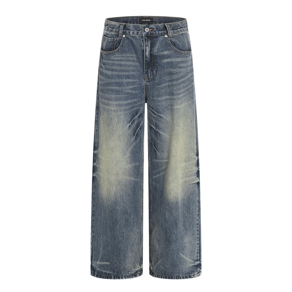 American retro casual men's street distressed washed jeans
