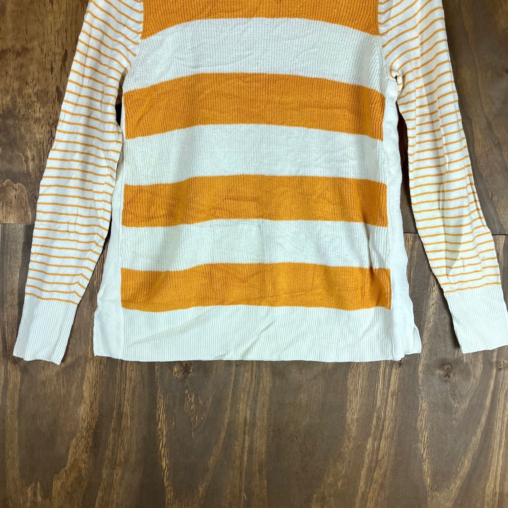 Loft LOFT Womens Sweater White Yellow Striped Crew Neck Long Sleeve Medium Size M / US 6-8 / IT 42-44 - 3 Thumbnail