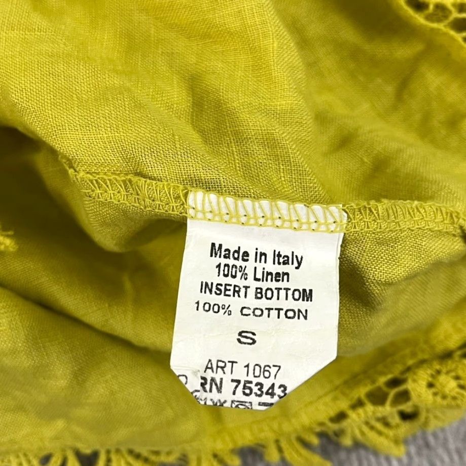 Vintage Terzo Millennio Blouse Shirt Womens Small Yellow Crochet Linen Sleeveless Italy Size S / US 4 / IT 40 - 3 Thumbnail