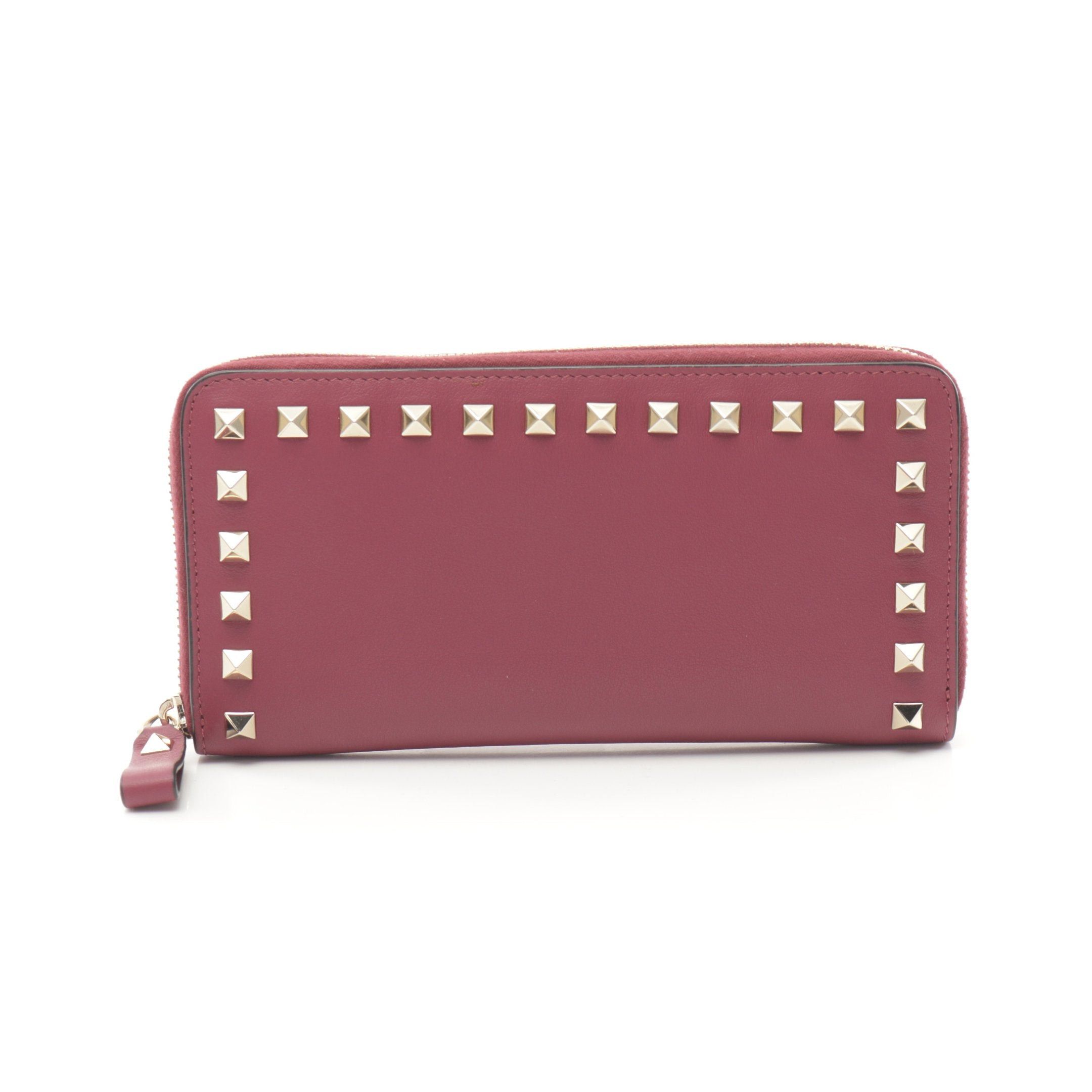 Valentino Valentino Rockstud Round Zipper Long Wallet Leather Bordeaux Size ONE SIZE - 1 Thumbnail
