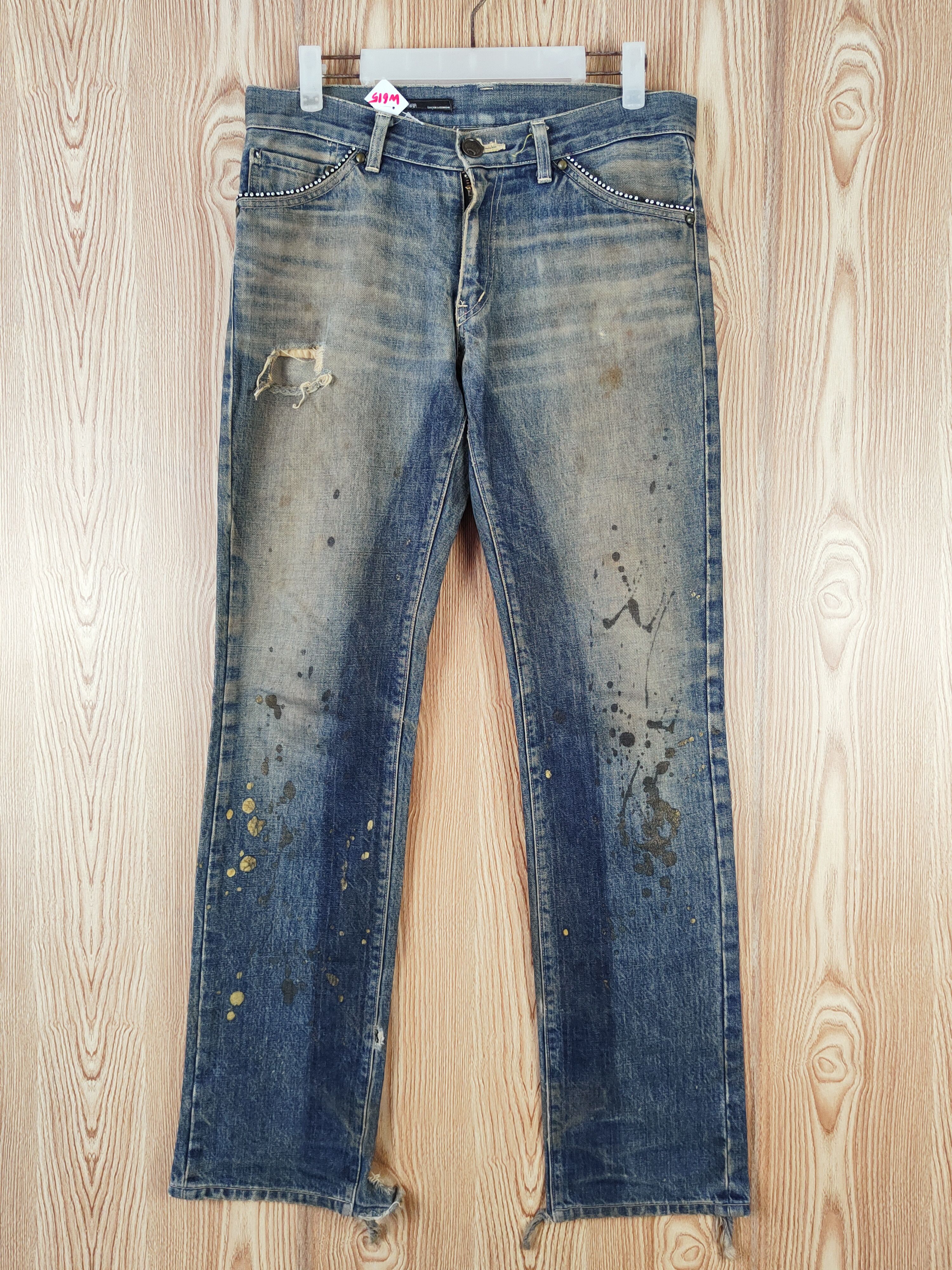 Japanese Brand Viridian Dark Blue Faded Distressed Ripped Jeans #W615 Size 31" - 1 Thumbnail