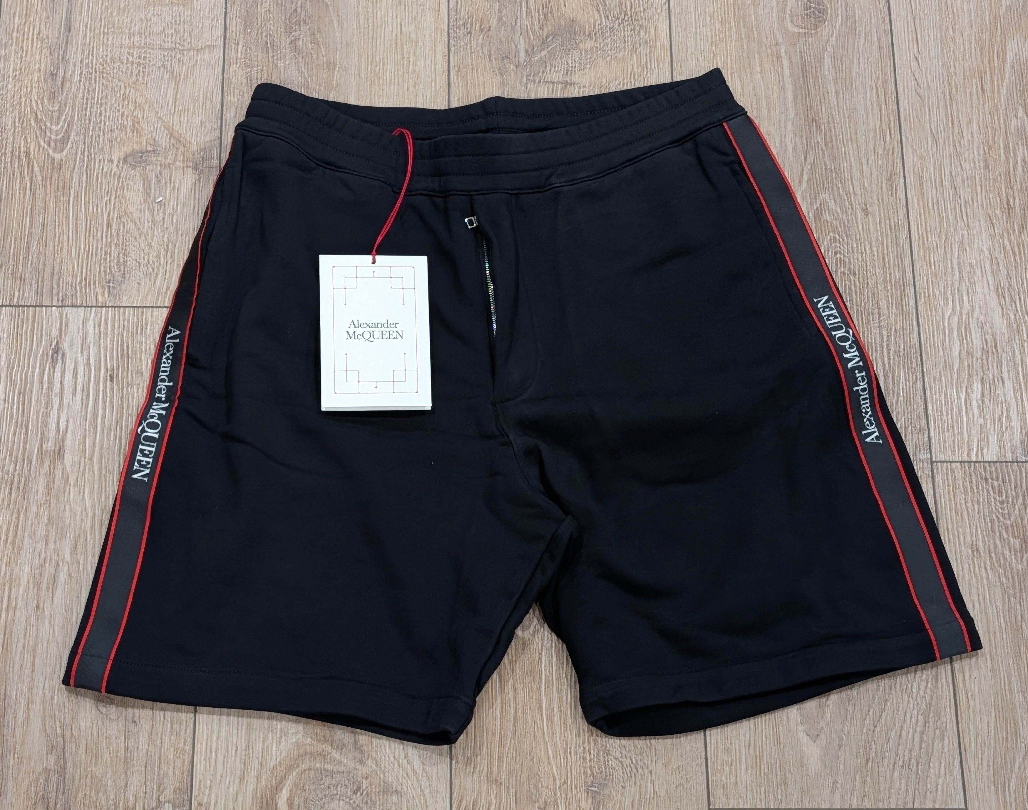 Alexander McQueen Selvedge Logo Tape Sweat Shorts Black L