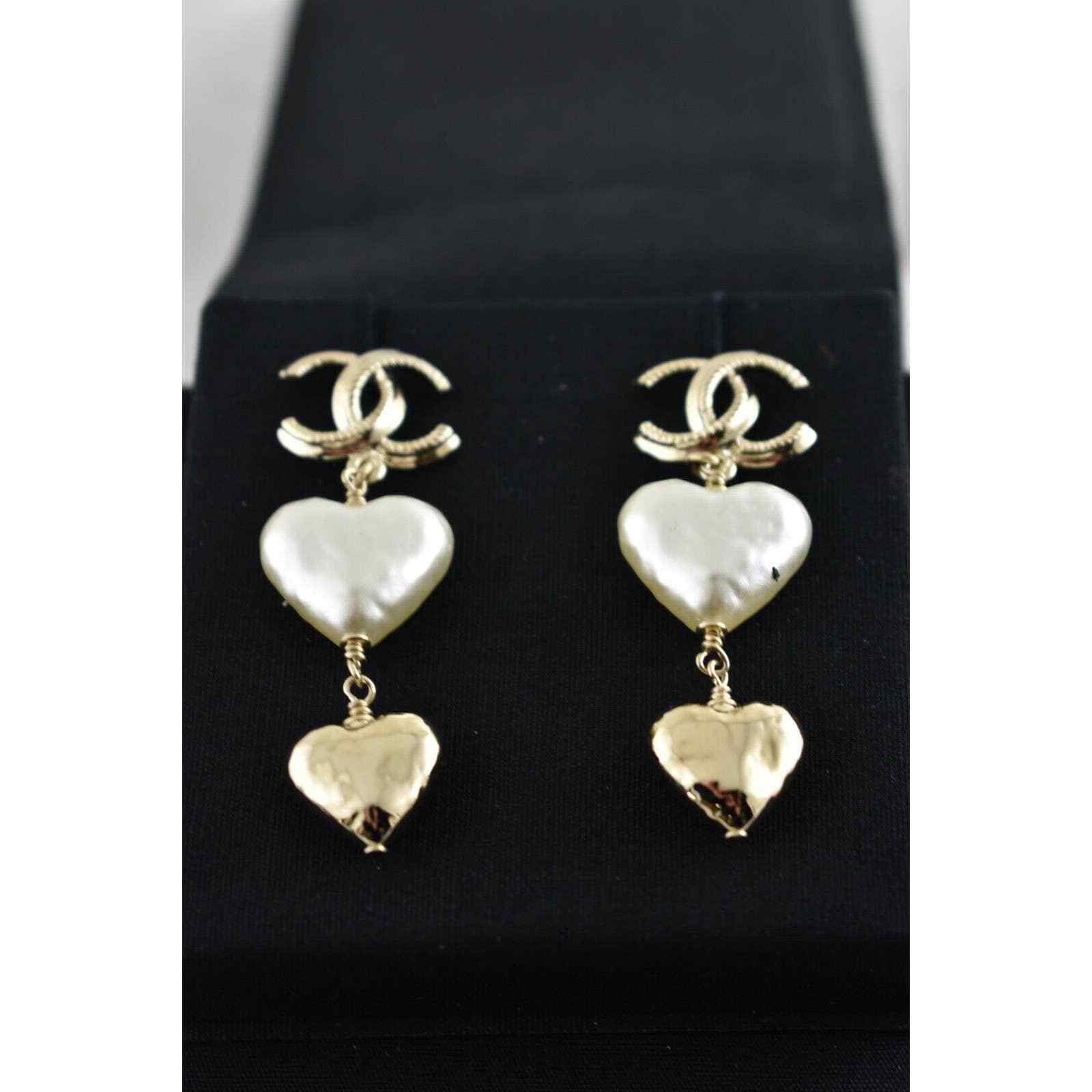 Chanel Chanel Shape Gold Pearl Statement Stud Drop Long Earring Size ONE SIZE - 6 Thumbnail