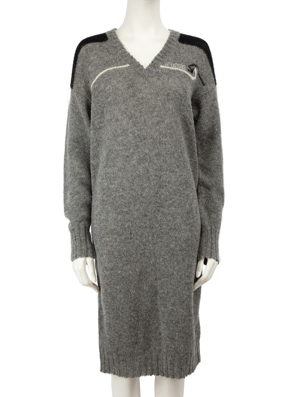 image of Prada Grey Wool Logo Embroidered Sweater Dress, Women's (Size XS)