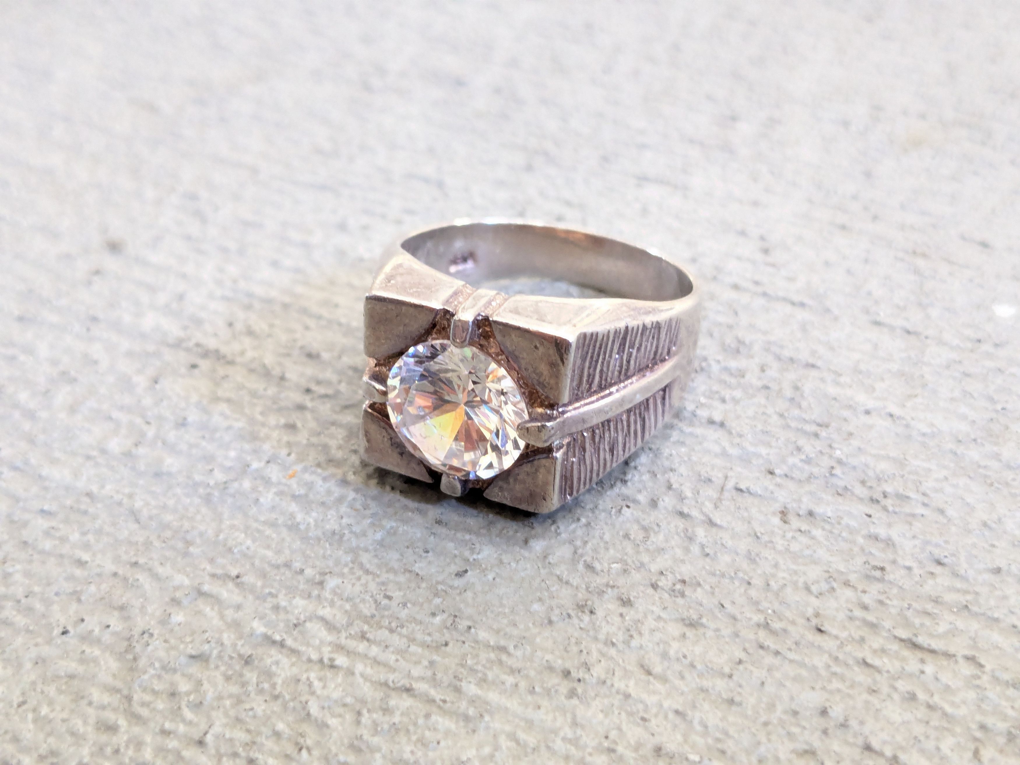 Vintage Vintage Sterling Silver Ring CZ 11 Round Modern Abstract Size ONE SIZE - 2 Thumbnail