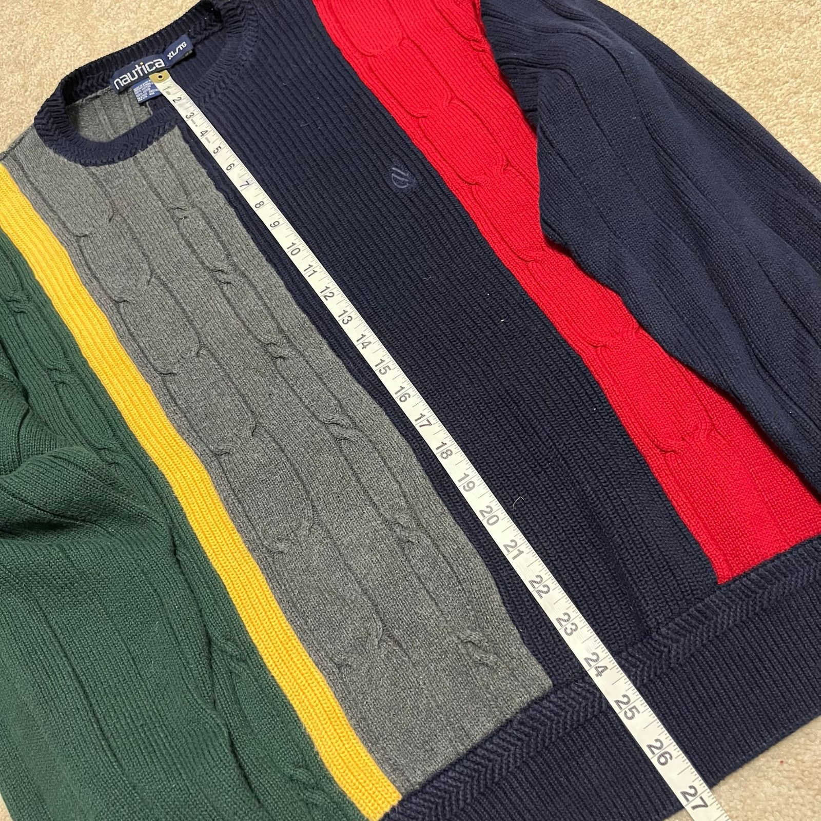 Nautica Vintage Nautica Navy/Red/Green/Yellow/Grey Cable Sweater XL Size US XL / EU 56 / 4 - 4 Thumbnail