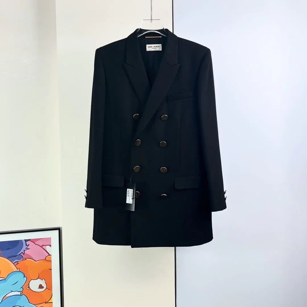 Saint Laurent Paris Saint Laurent Black Wool Double-Breasted Blazer Size S / US 4 / IT 40 - 1 Thumbnail
