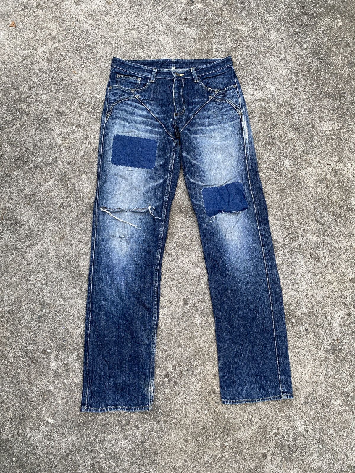 Issey Miyake Blue Faded Patchwork Distressed Denim