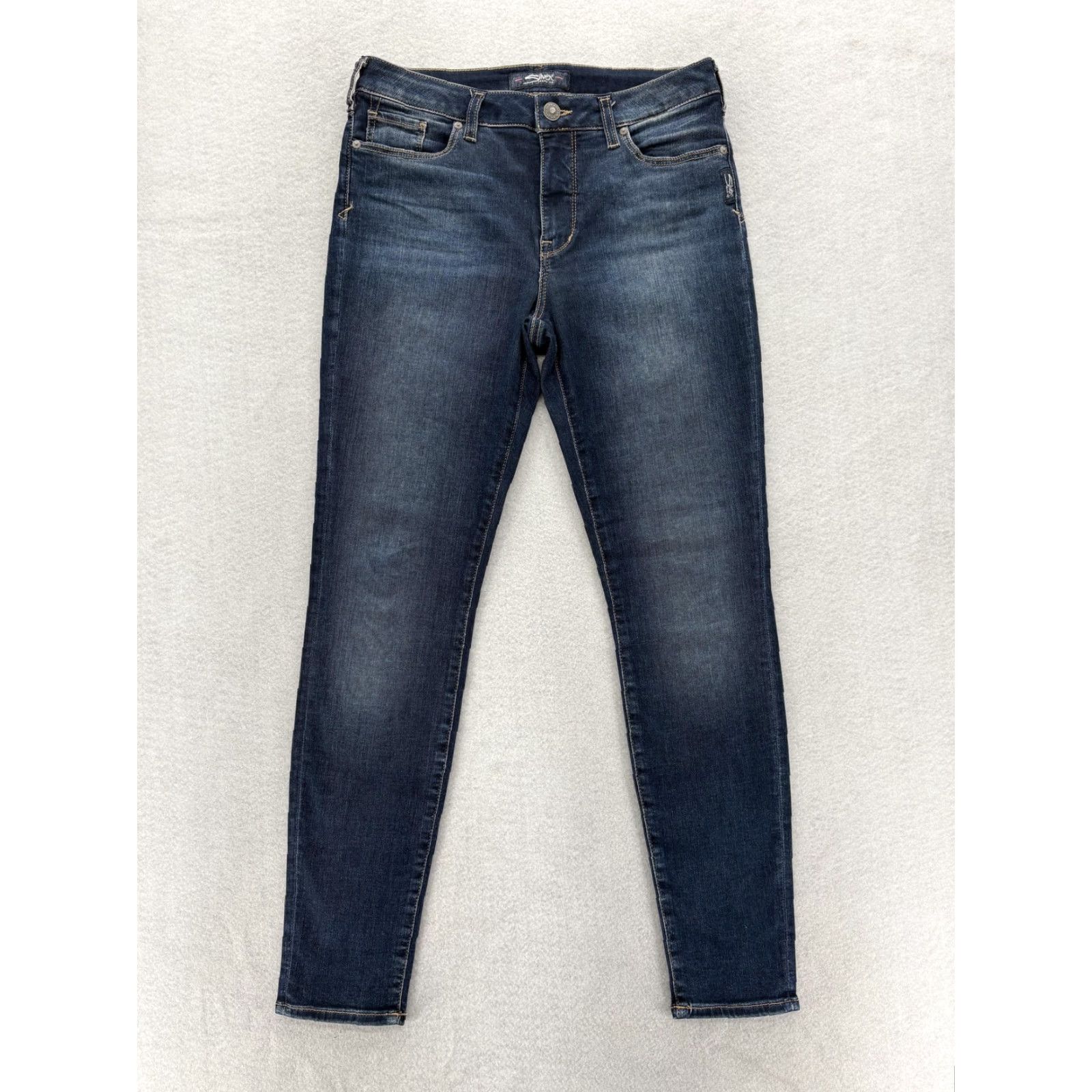 Silver Jeans Co. Silver Jeans Womens Skinny Denim 29x29 Dark Wash Bleecker Stretch Grunge Rock Size 29" - 2 Thumbnail