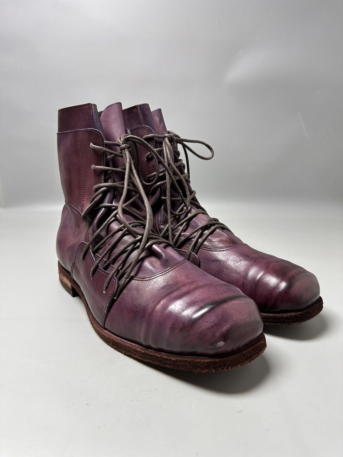 Maison MIHARA YASUHIRO Early 2000's - Purple Wrinkled Combat Boot Size US 10.5 / EU 43-44 - 1 Thumbnail