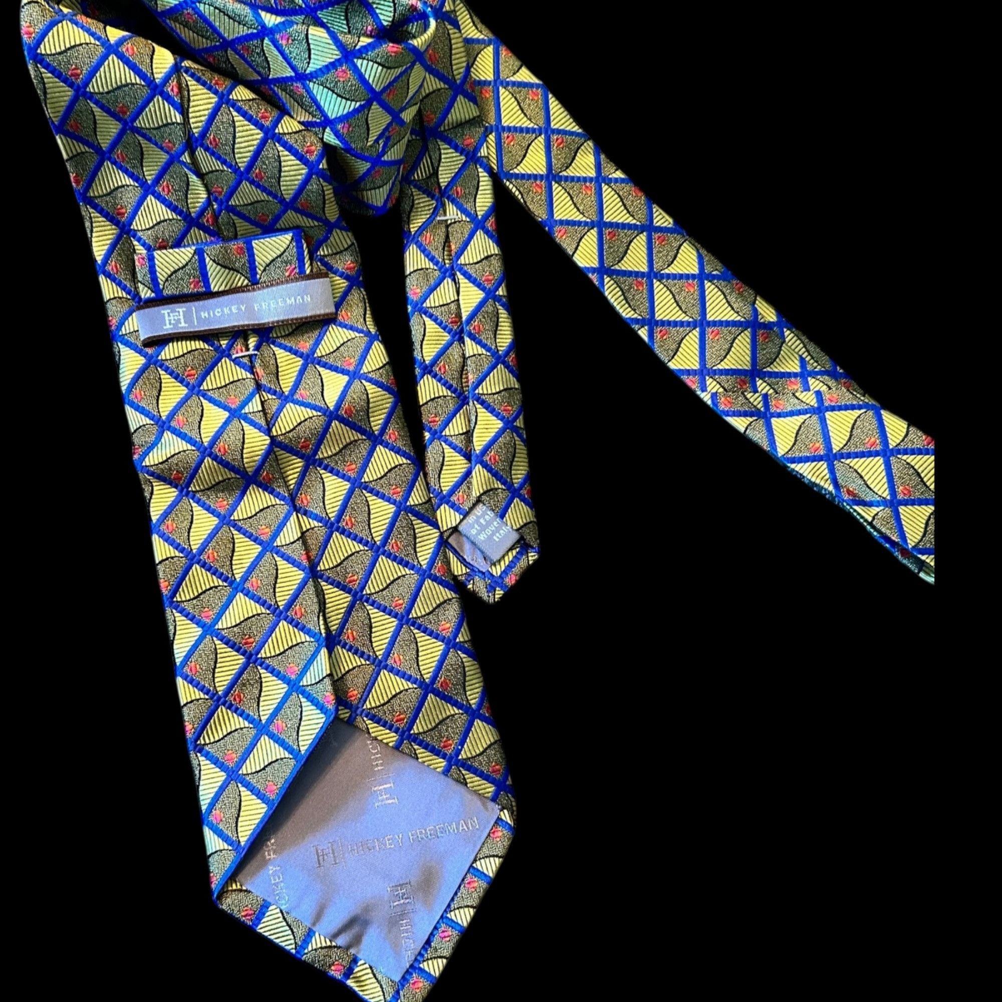 Hickey Freeman Hickey Freeman 100% Silk Woven Geometric Novelty Retro Print Size ONE SIZE - 3 Thumbnail