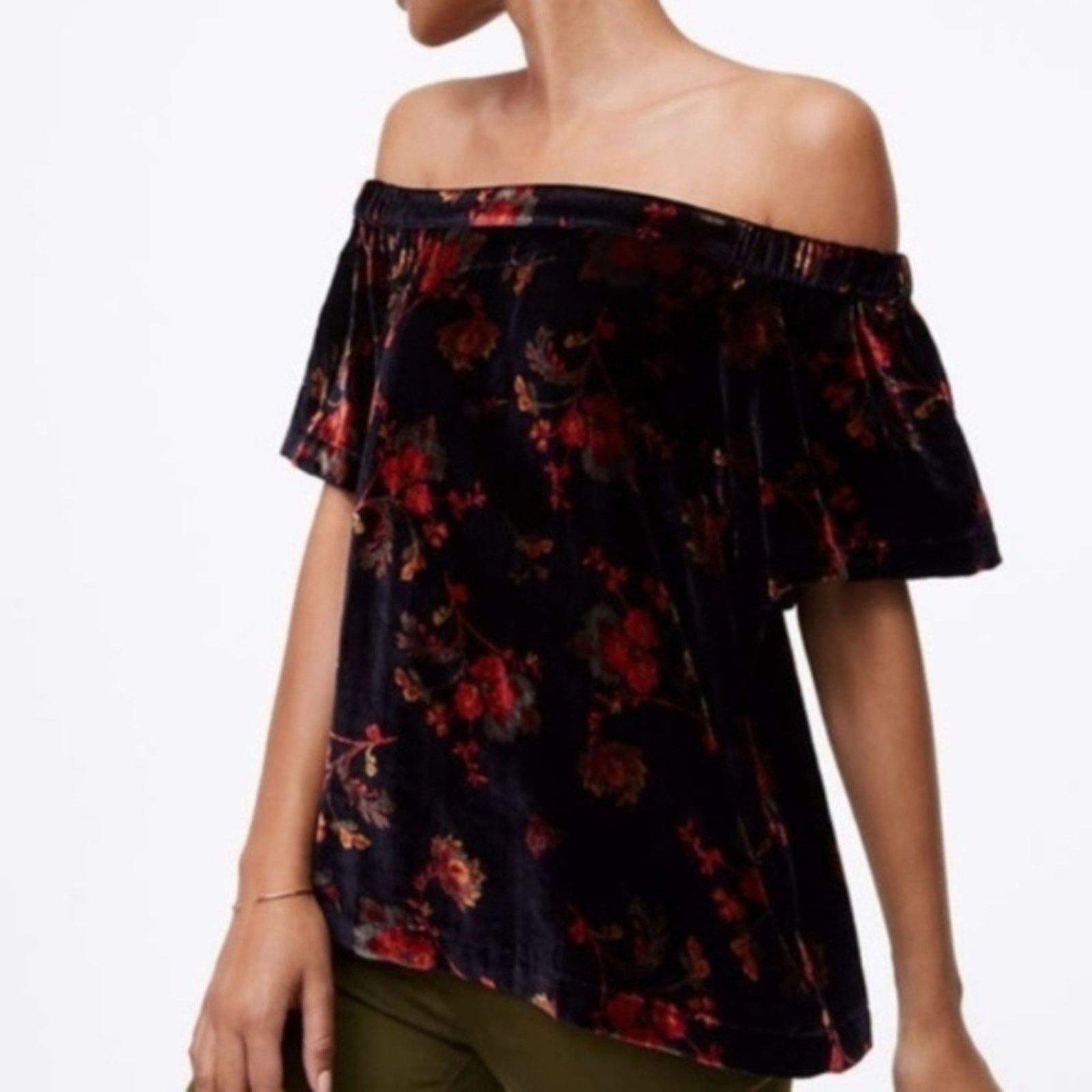 Loft LOFT Fall Floral Velvet Off the Shoulder Top Size S / US 4 / IT 40 - 1 Thumbnail
